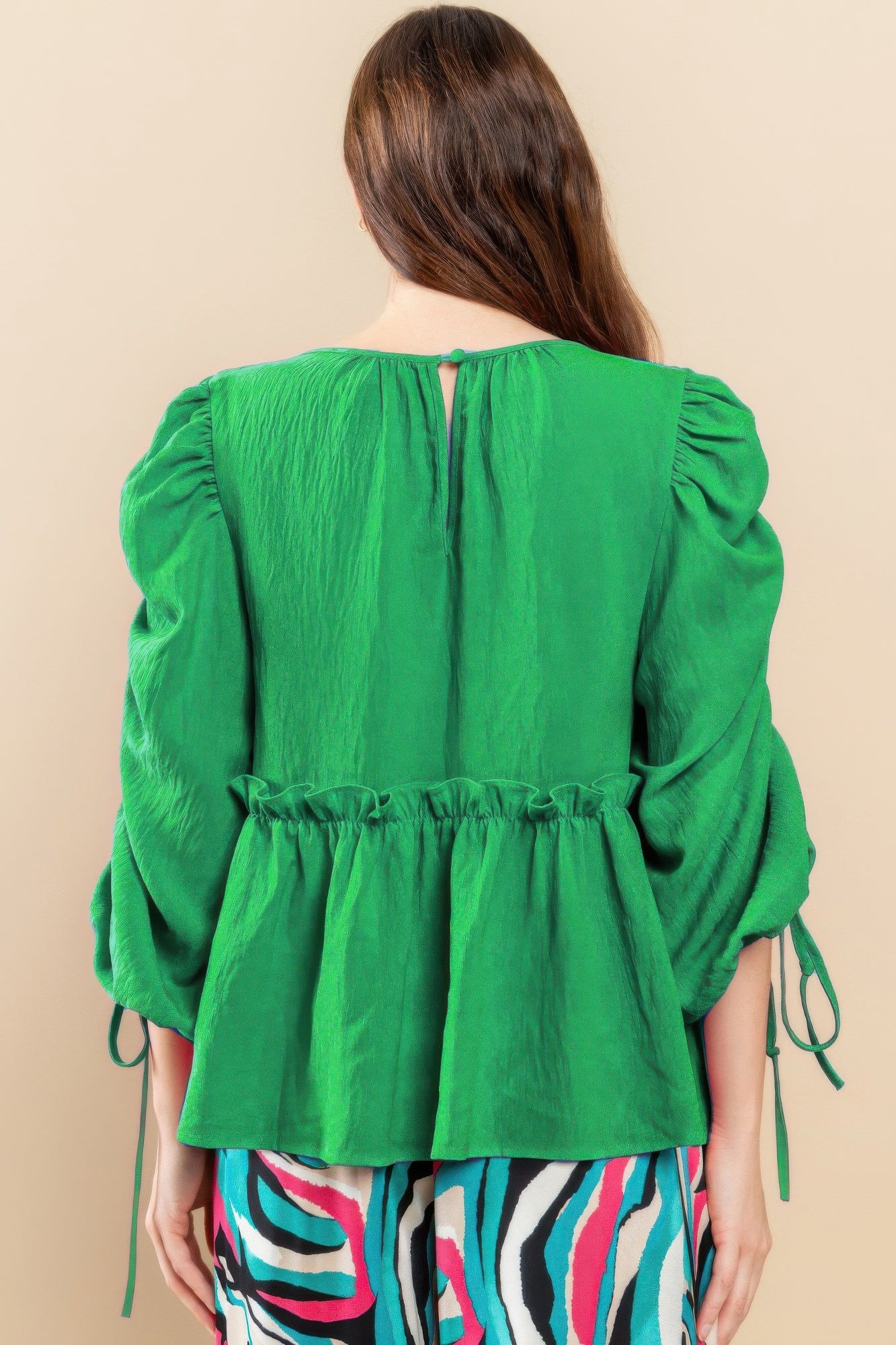 Kelly Green Ruched Puff Sleeve Babydoll Top Secondary image