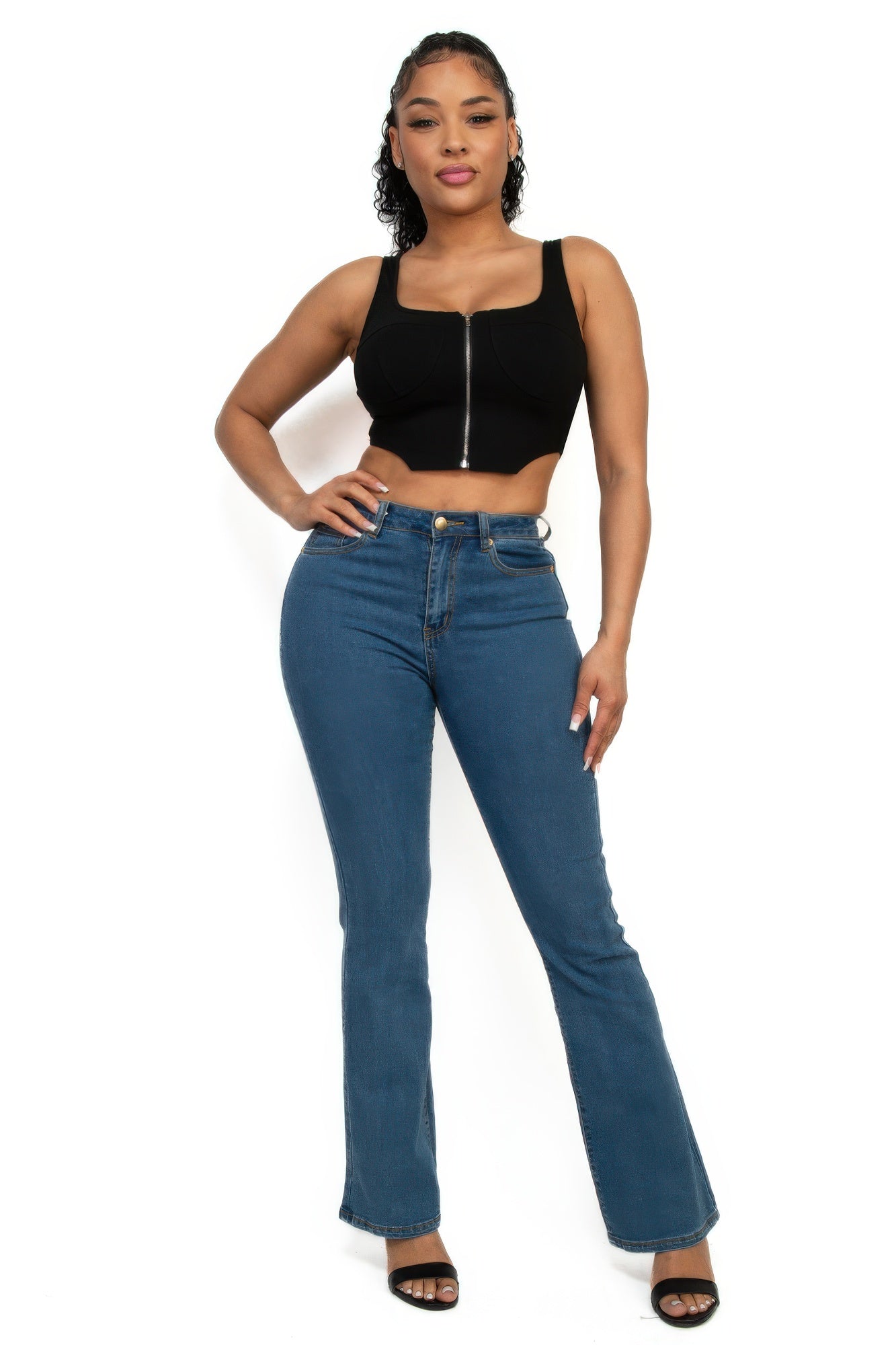 Black Zip-Front Corset Crop Top Secondary image