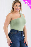 Plus size one shoulder solid casual bodysuit