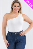 Plus size one shoulder solid casual bodysuit