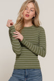 Long slv crew neck stripe sweater