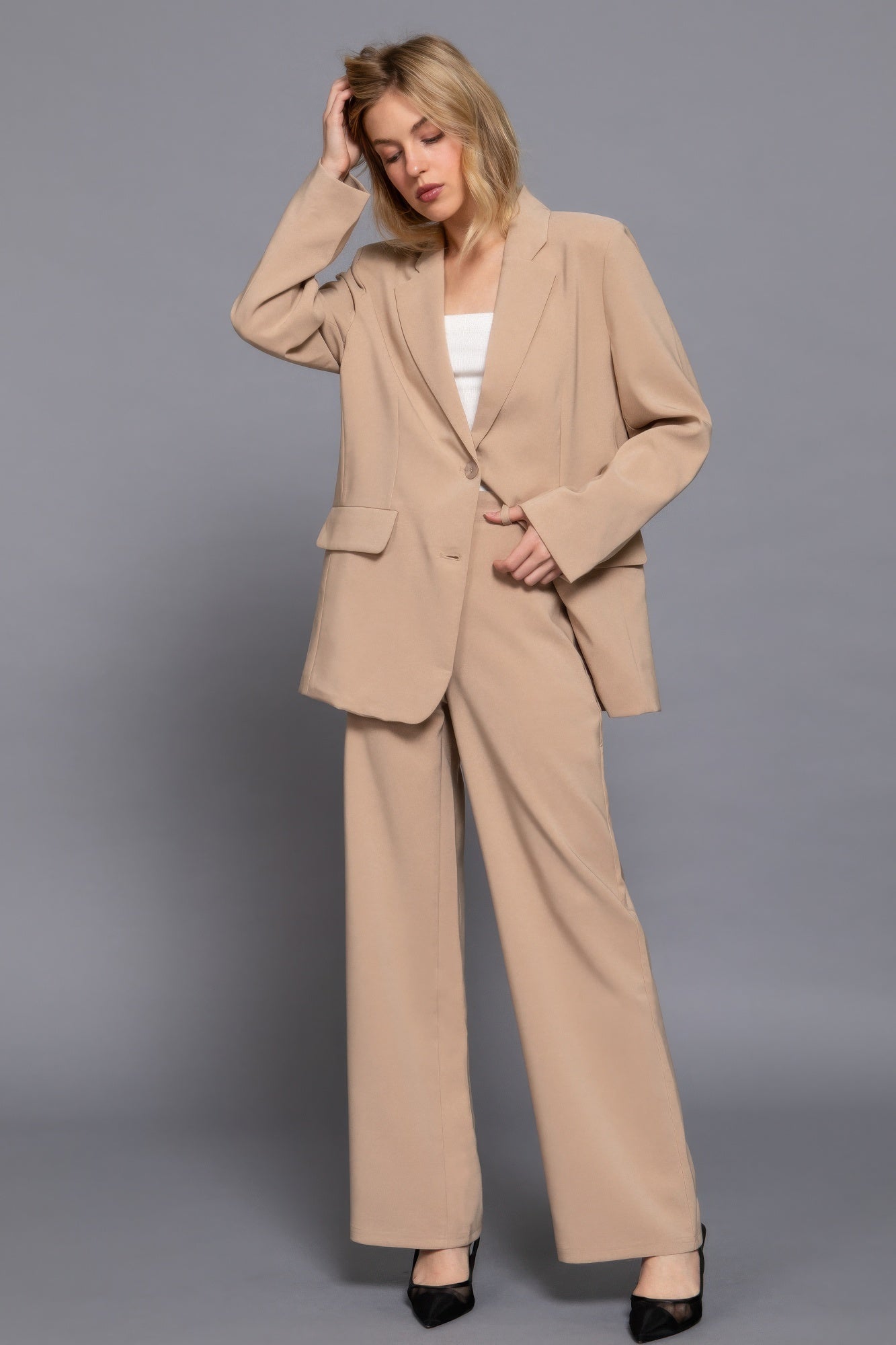 Taupe Straight-Leg Stretch Woven Pants Secondary image