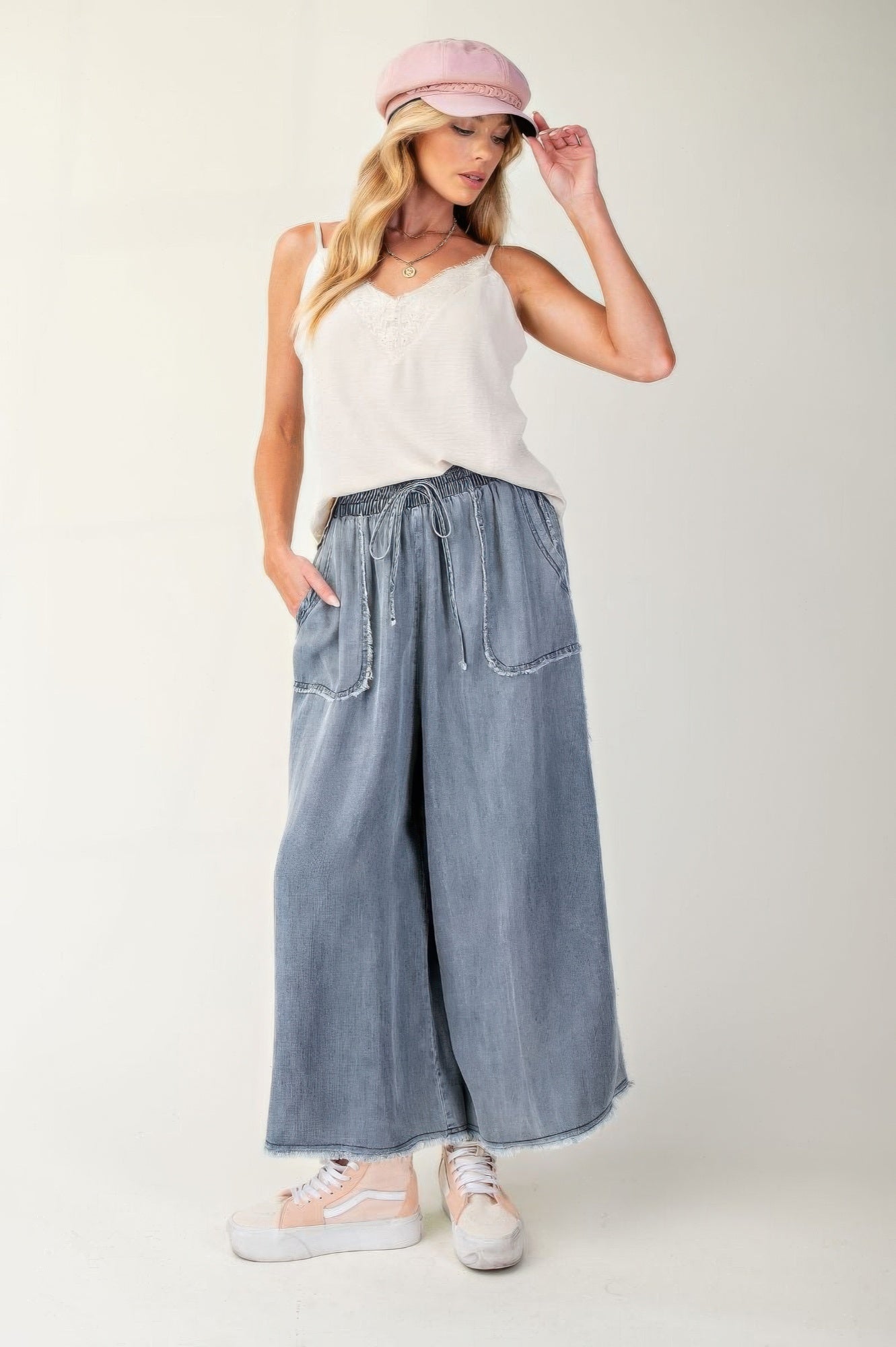 Ecru Lace-Trim Textured Camisole Secondary image