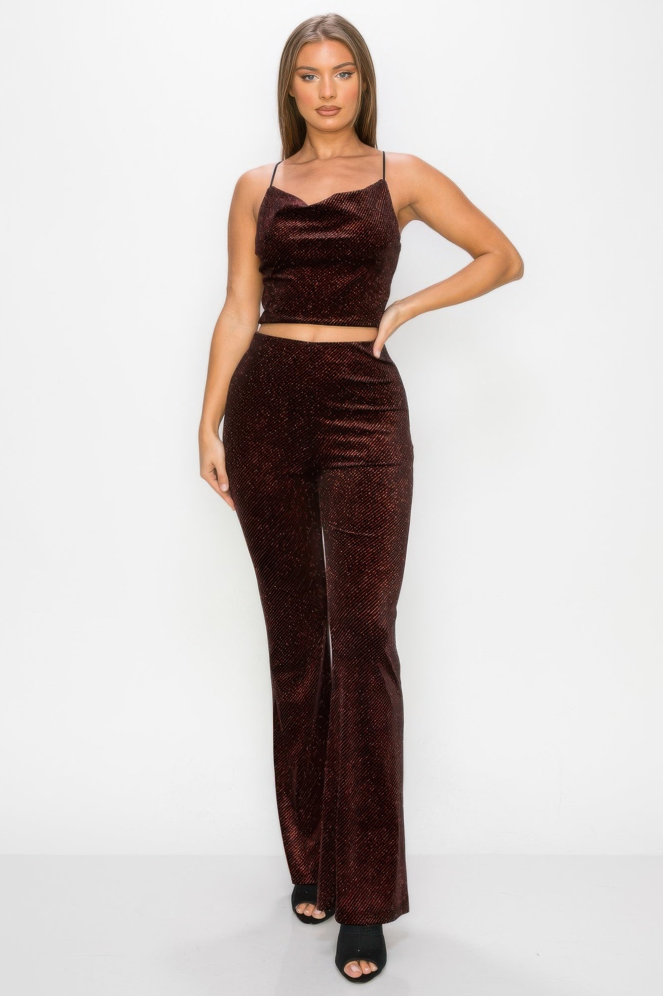 High-Rise Glitter Knit Flare Pants Secondary image