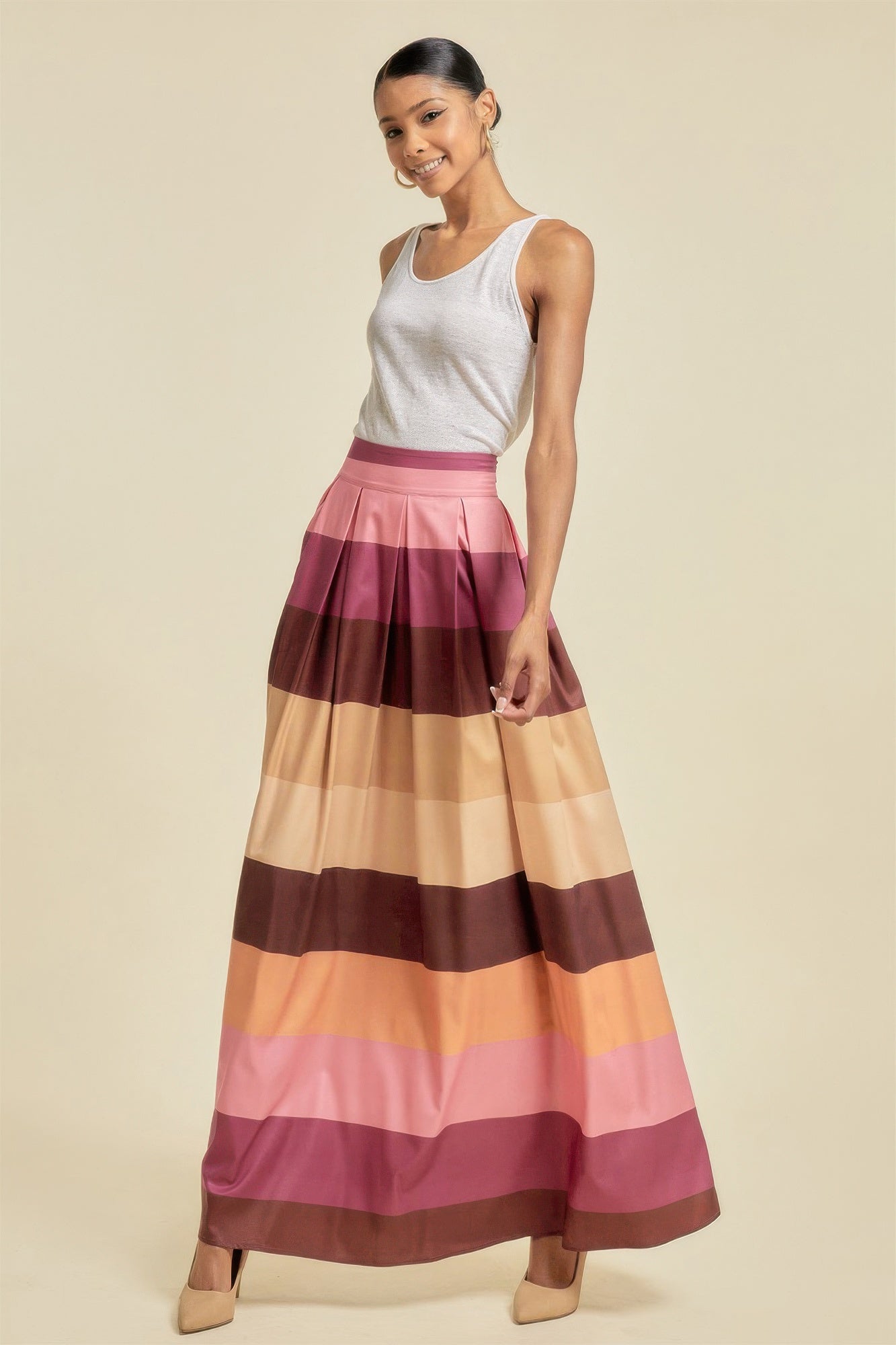 Plum-Toned Color-Block Maxi Skirt Secondary image