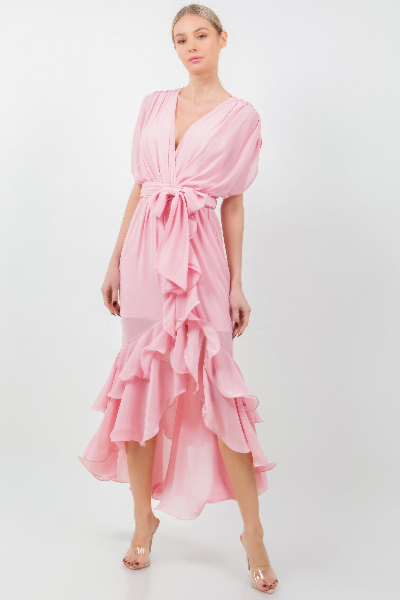 Ruffle Wrap Midi Dress with Adjustable Tie Waist Secondary image