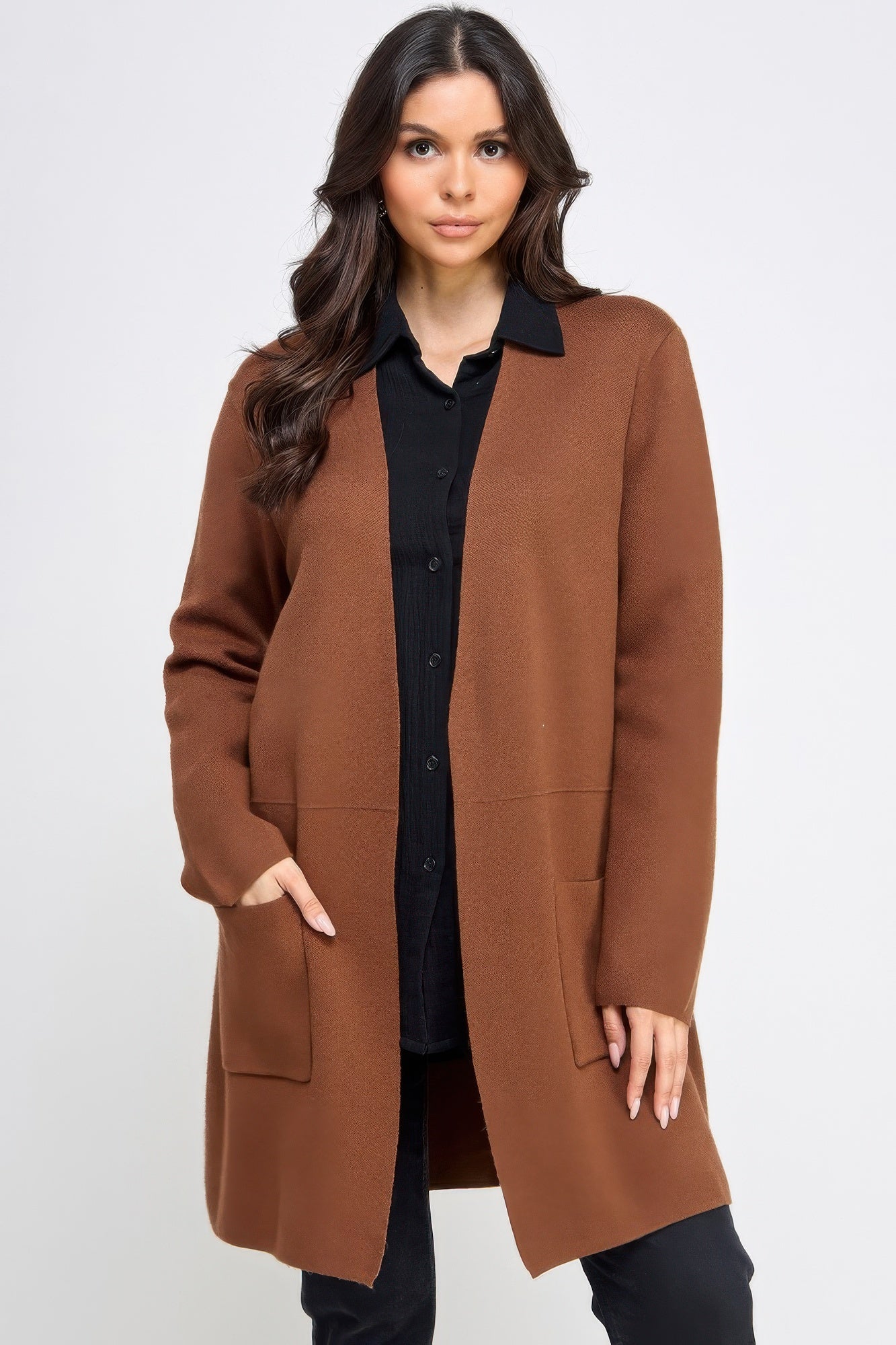 Brown Longline Button-Front Sweater Cardigan Secondary image