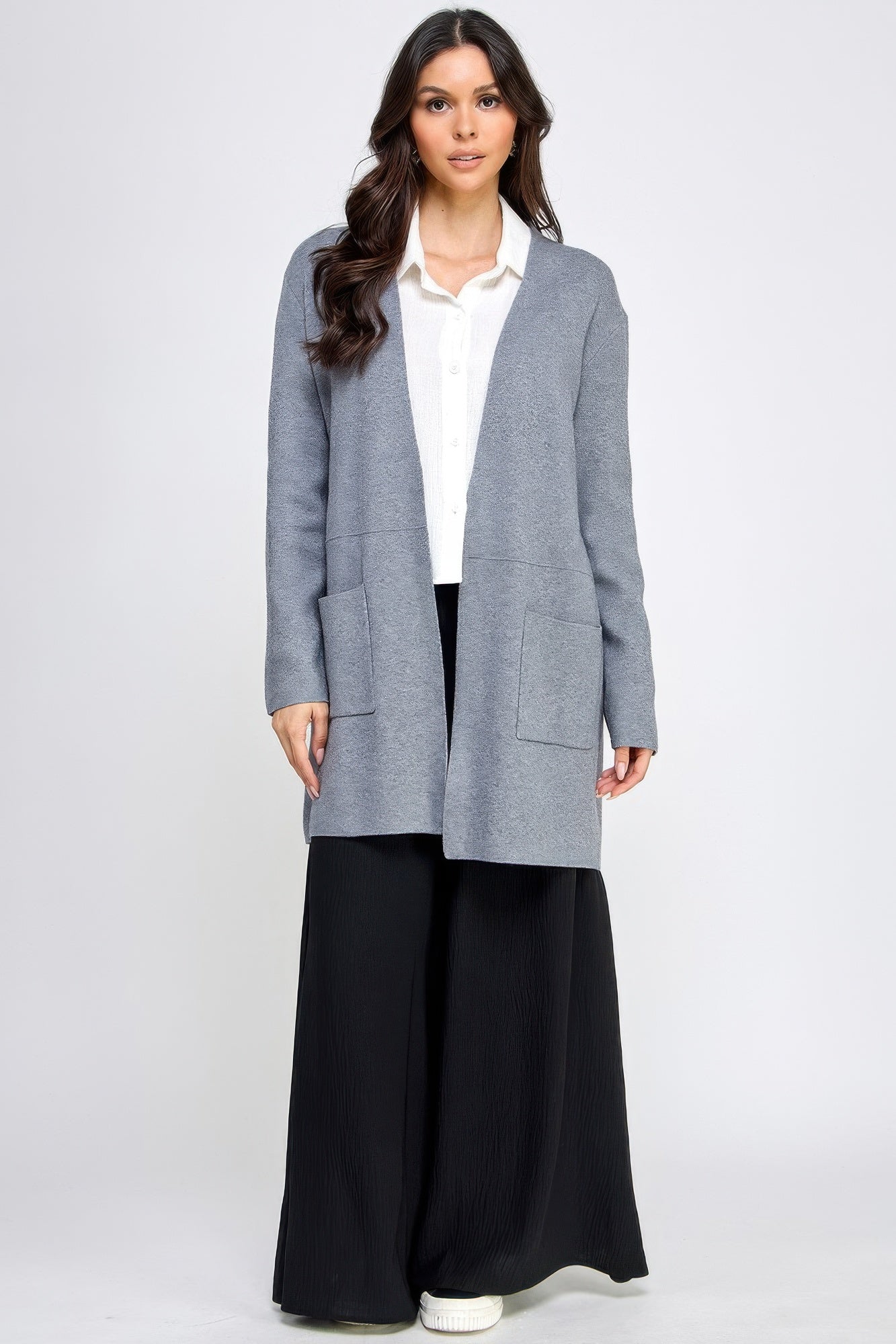 Grey Longline Open-Front Cardigan with Pockets Secondary image