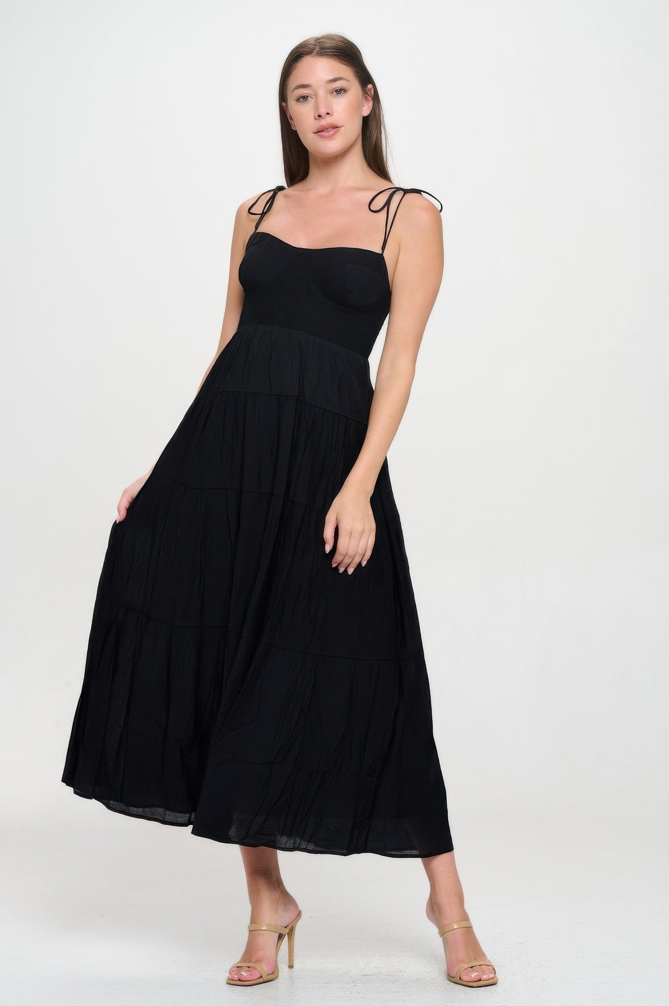 Black Tiered Tie-Strap Maxi Dress Secondary image