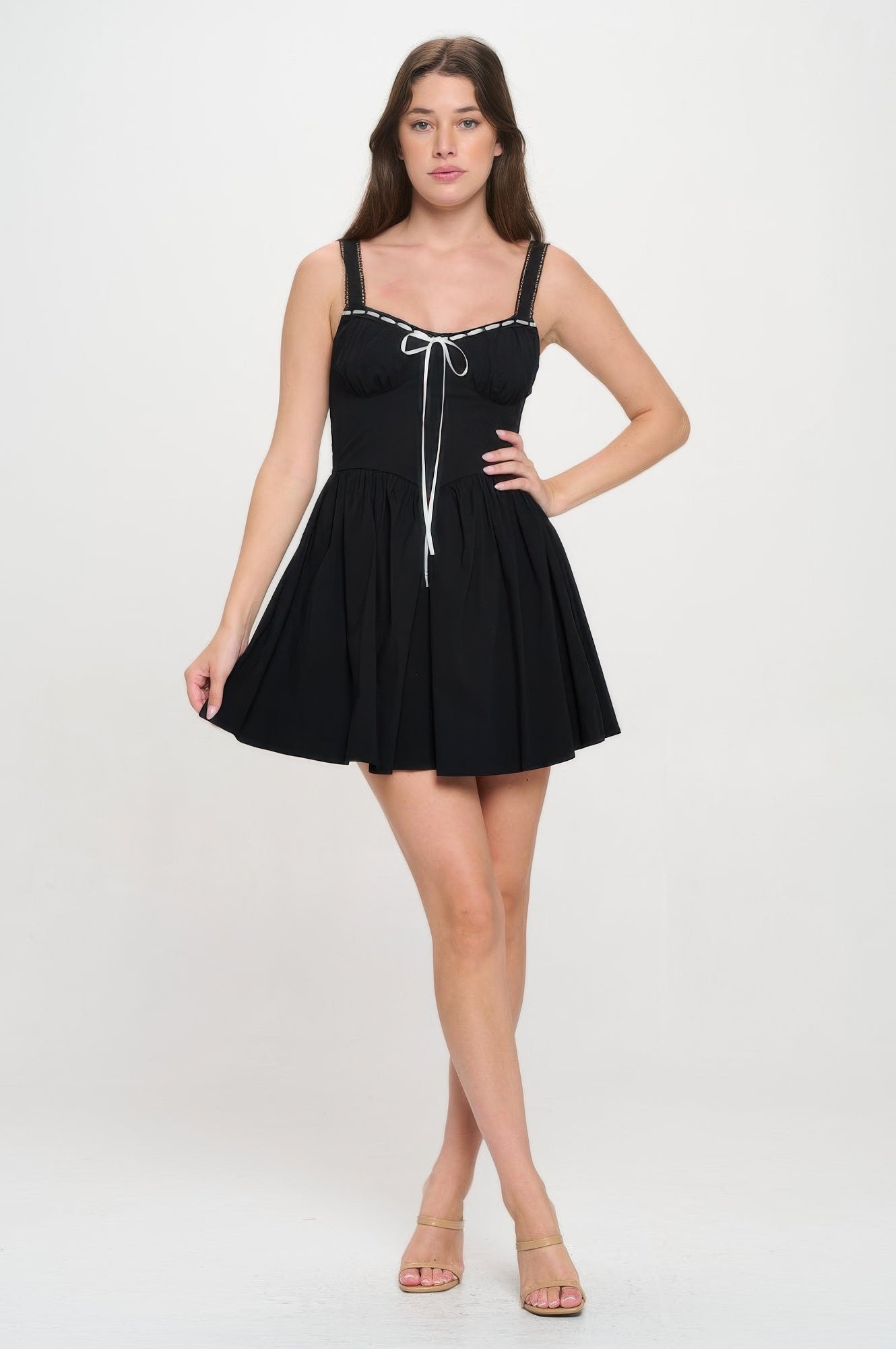 Black Contrast-Ribbon Bustier Mini Dress Secondary image