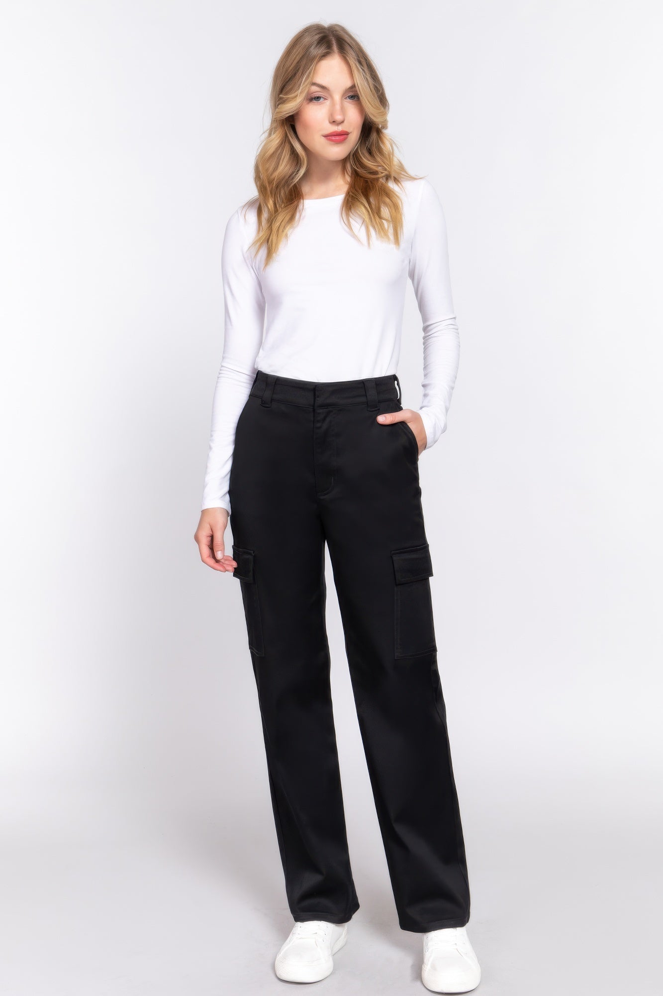 Black Straight-Leg Cargo Pants with Utility Pockets Secondary image