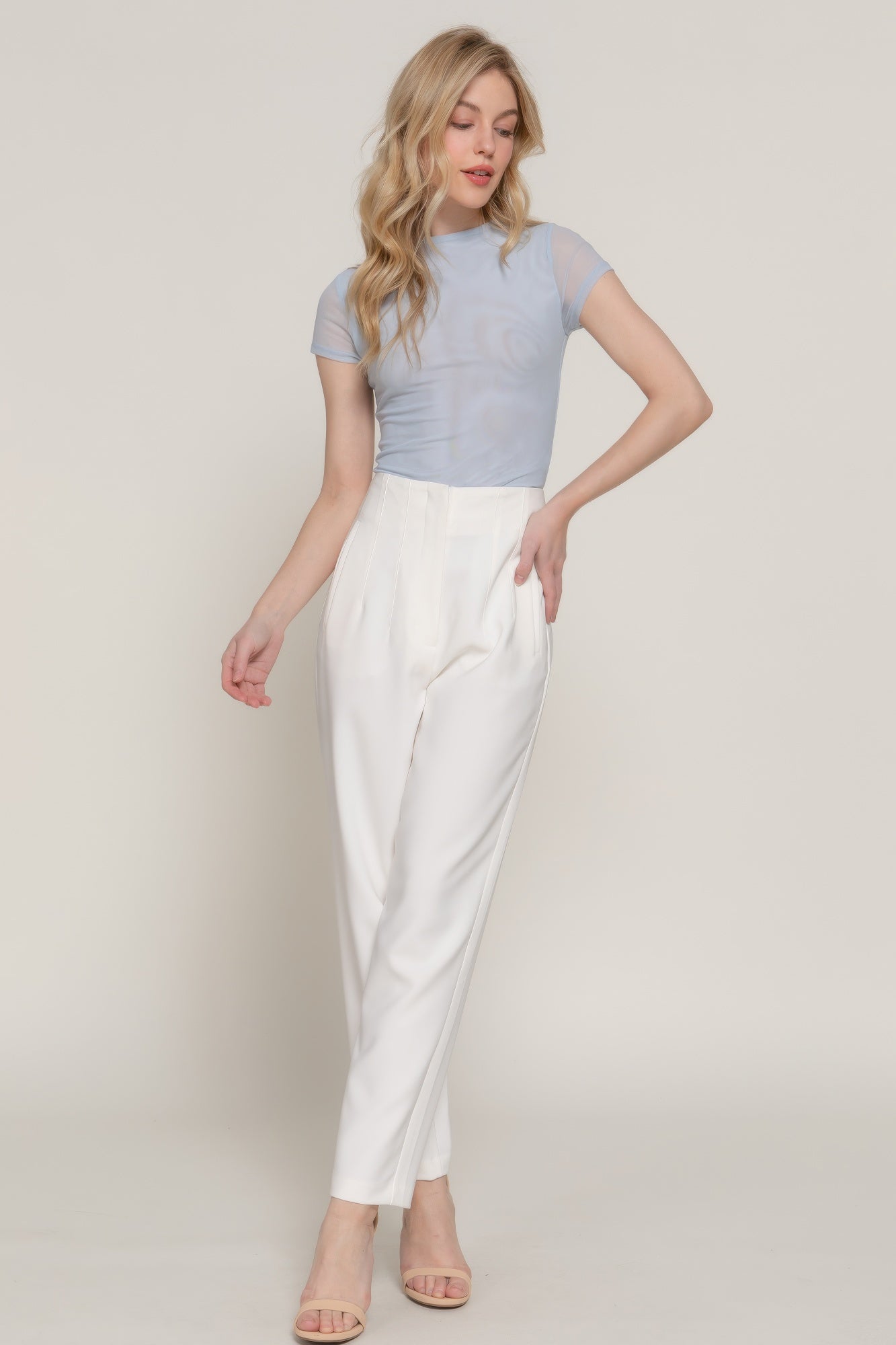 Light Blue High-Neck Mesh Short-Sleeve Top Secondary image