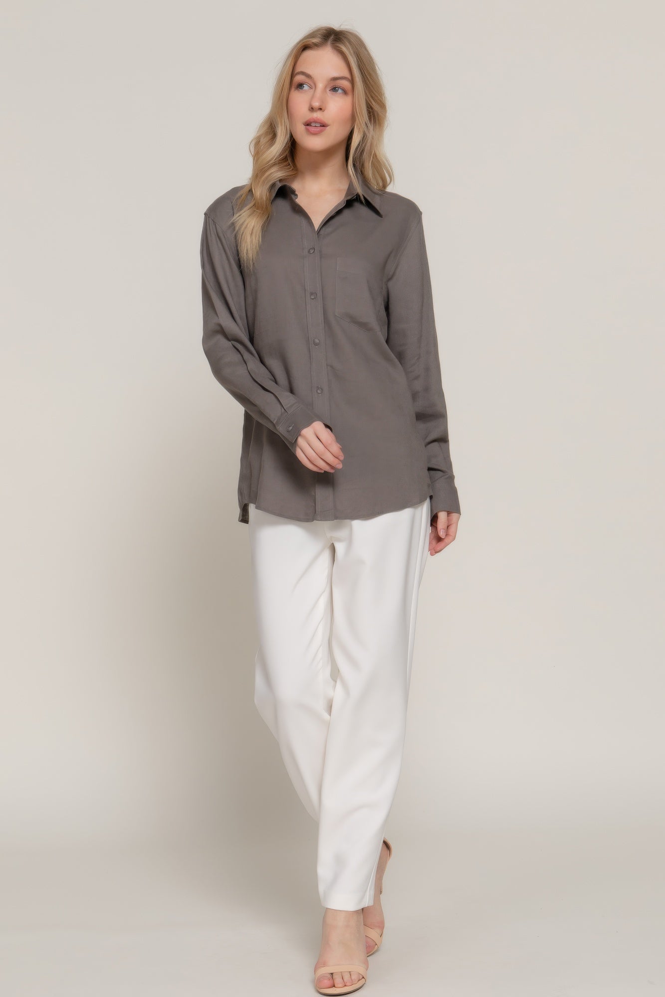 Mocha Linen-Blend Button-Down Shirt Secondary image