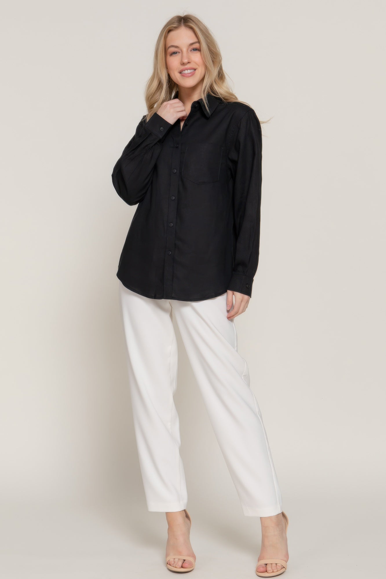 Black Button-Front Linen Blend Shirt Secondary image