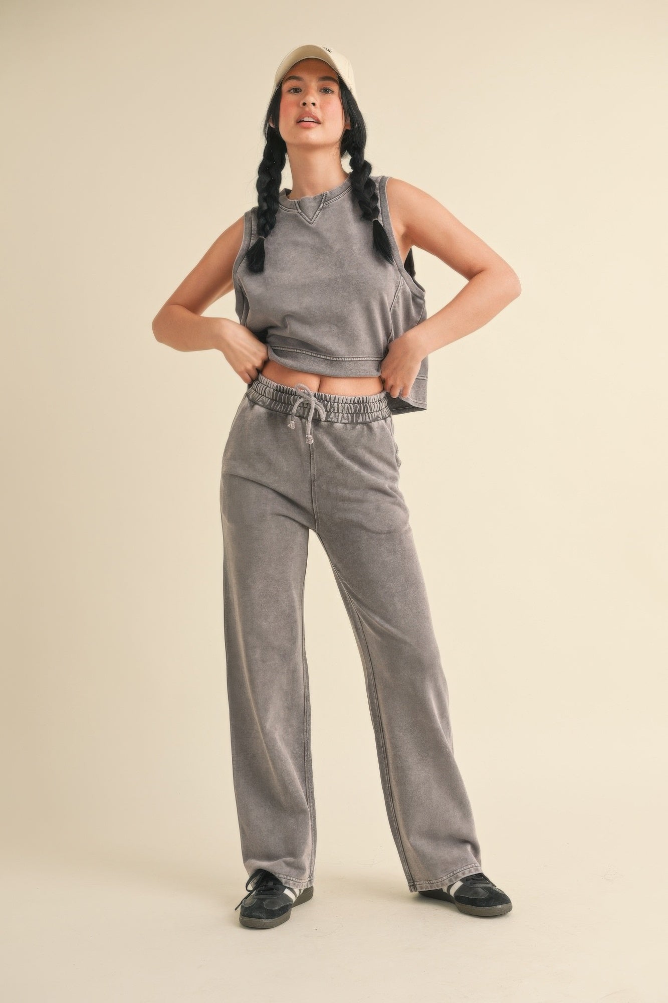 Charcoal Mineral Wash Notch-Neck Sleeveless Top Secondary image