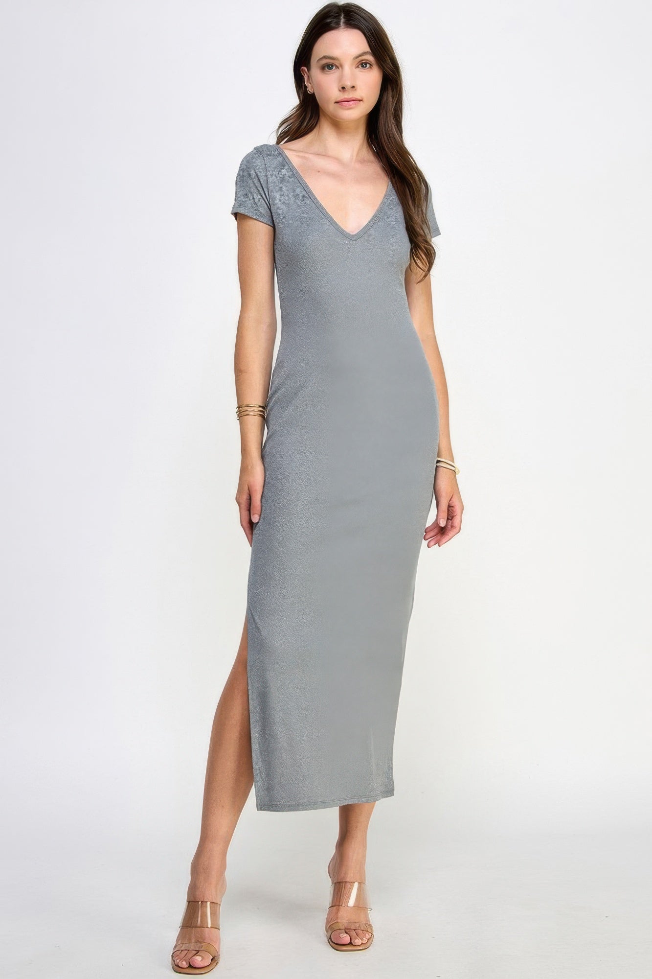 Double V-neck Ribbed Maxi Dress Secondary image