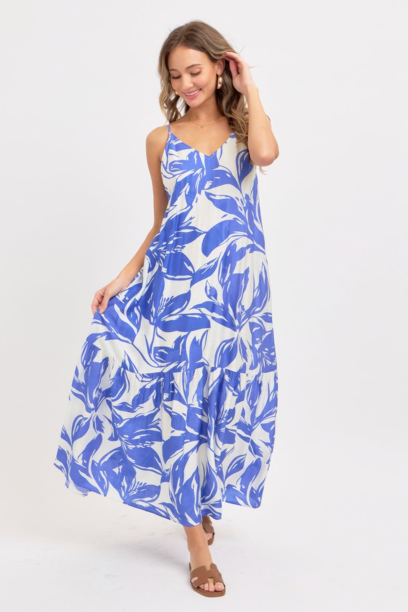 Blue Floral Tiered Maxi Dress Secondary image