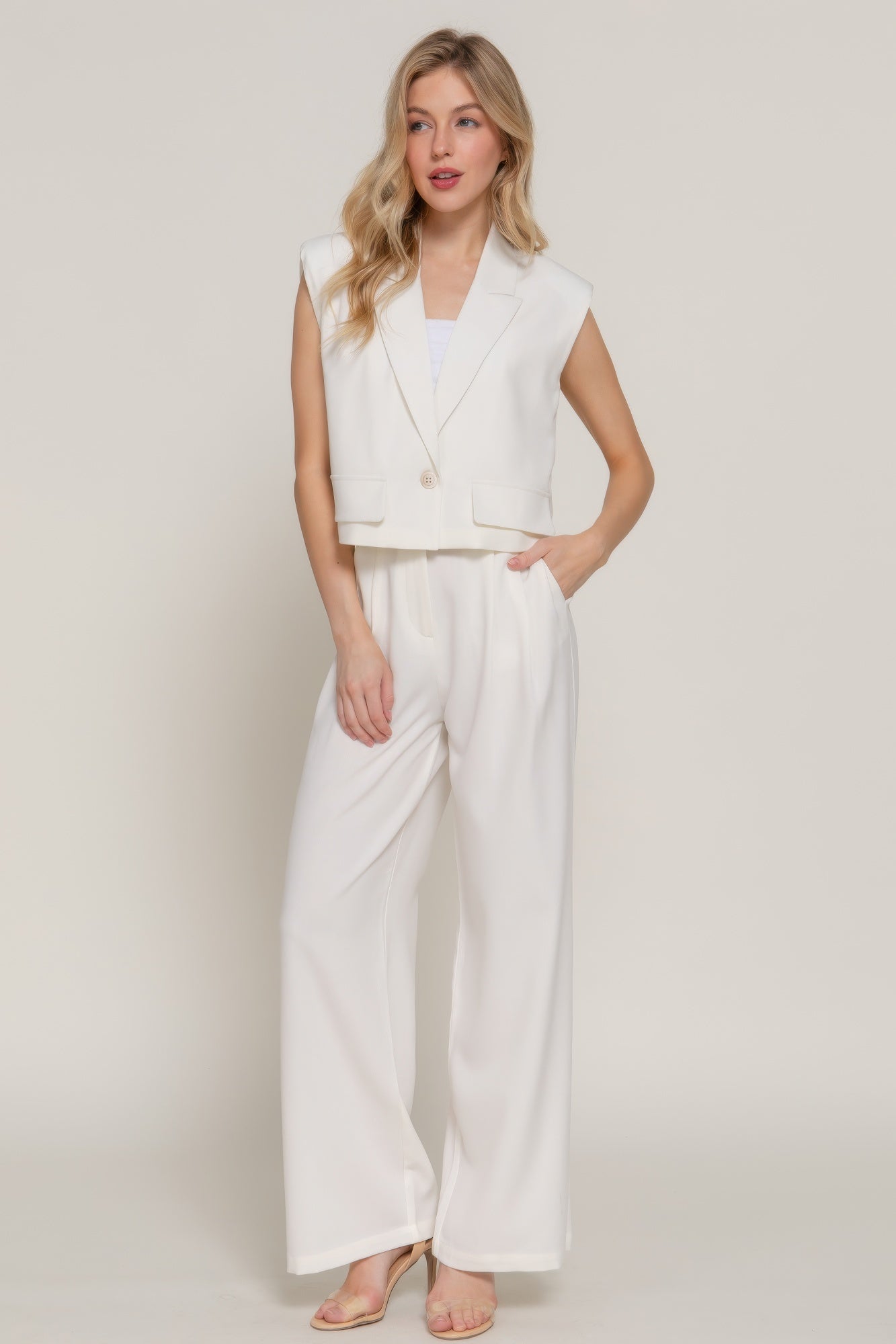 Ivory Cropped Tailored Lapel Vest Secondary image