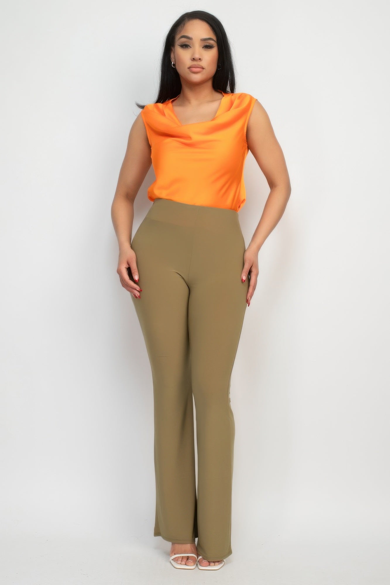 Dark Olive High-Rise Flare Pants Secondary image