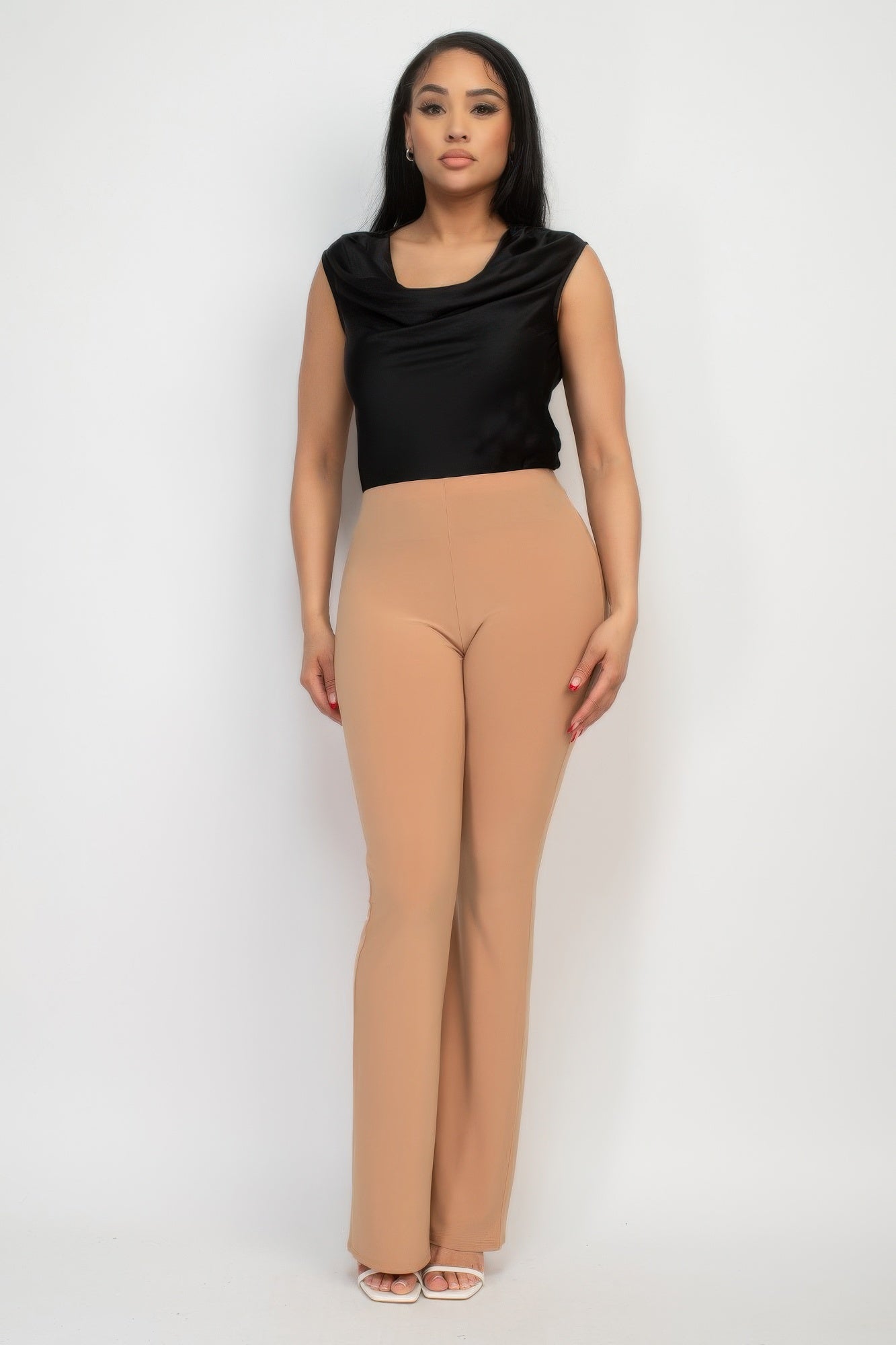 Taupe High-Rise Stretch Fit-and-Flare Pants Secondary image