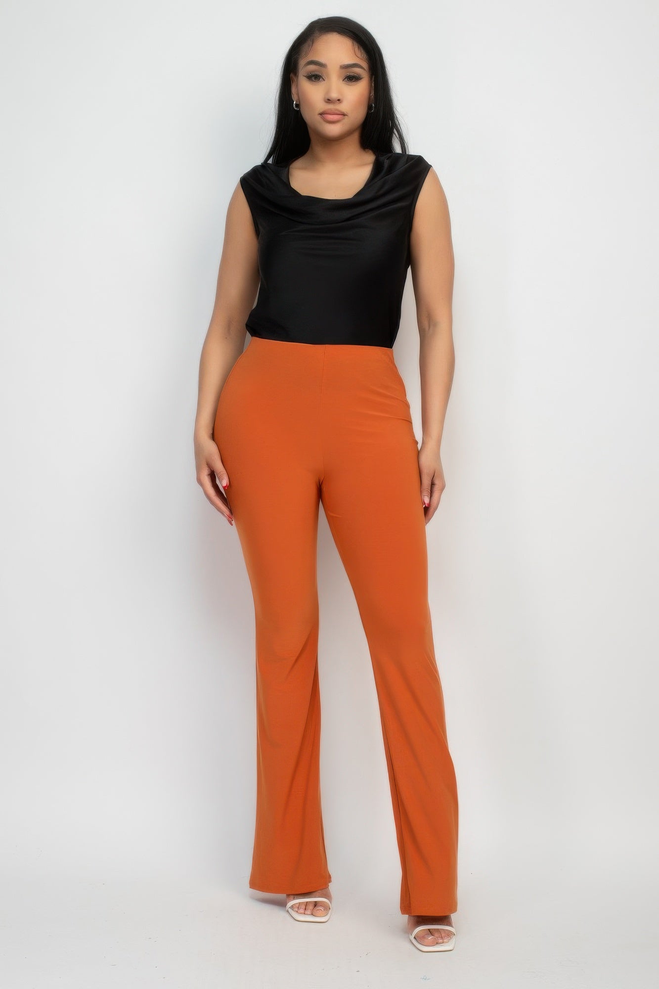 Orange High-Rise Fit-and-Flare Pants Secondary image