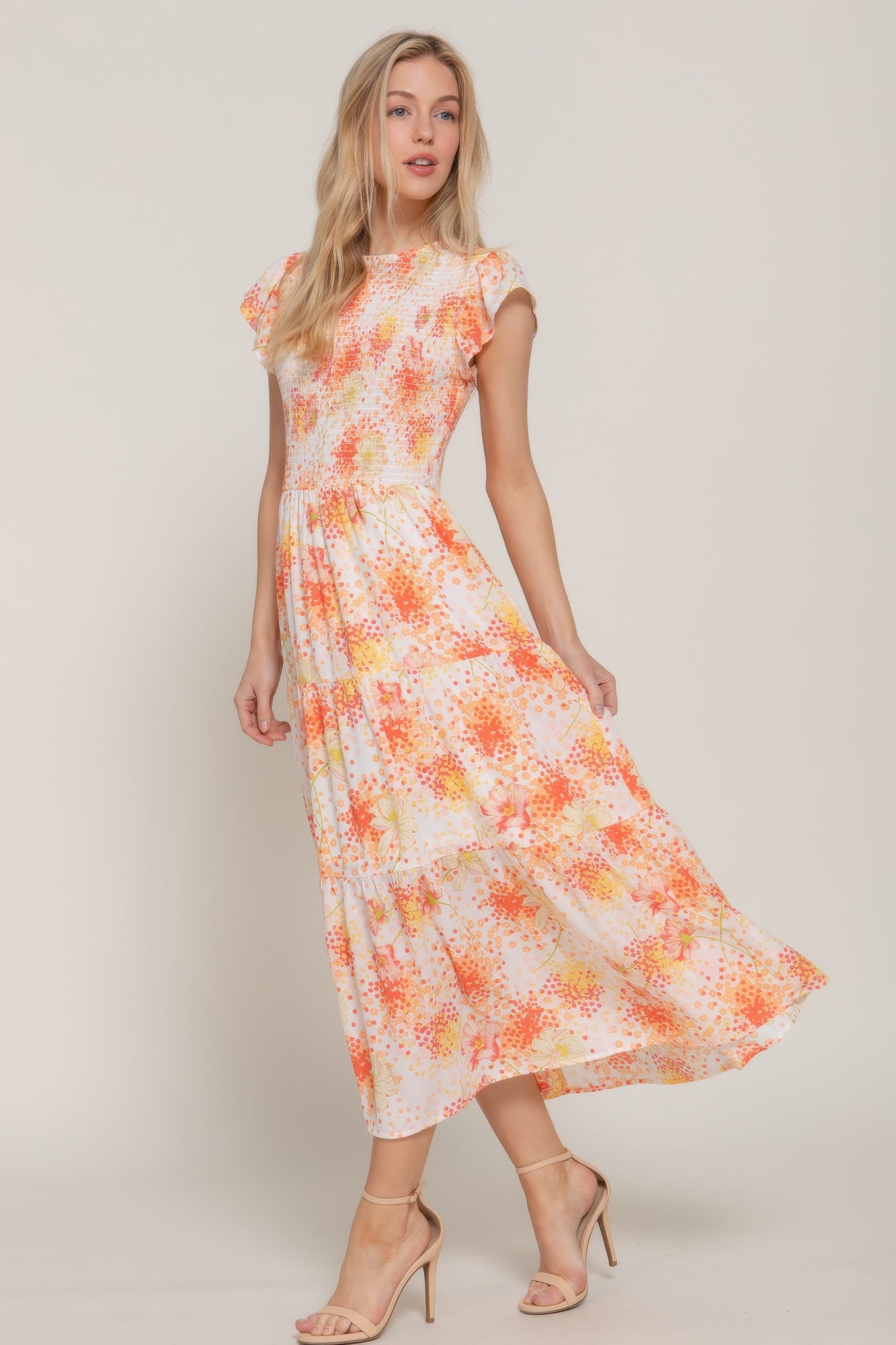 Floral Smocked Tiered Midi Dress with Ruffle Sleeves Secondary image