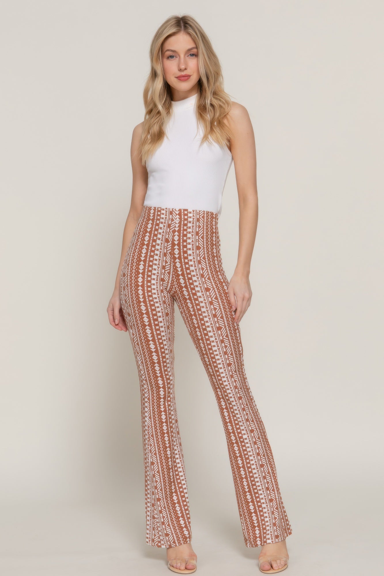 Brown Geometric Print Flare Pants Secondary image