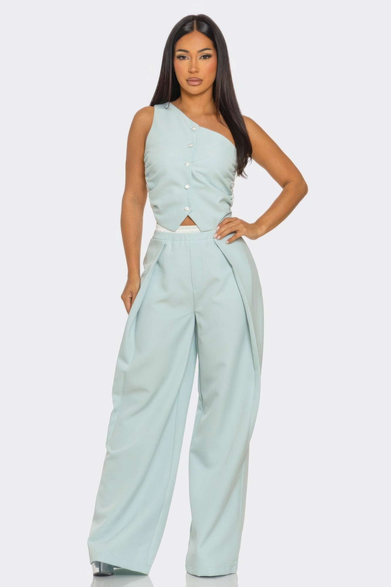 One-Shoulder Vest and Wide-Leg Pants Set Secondary image