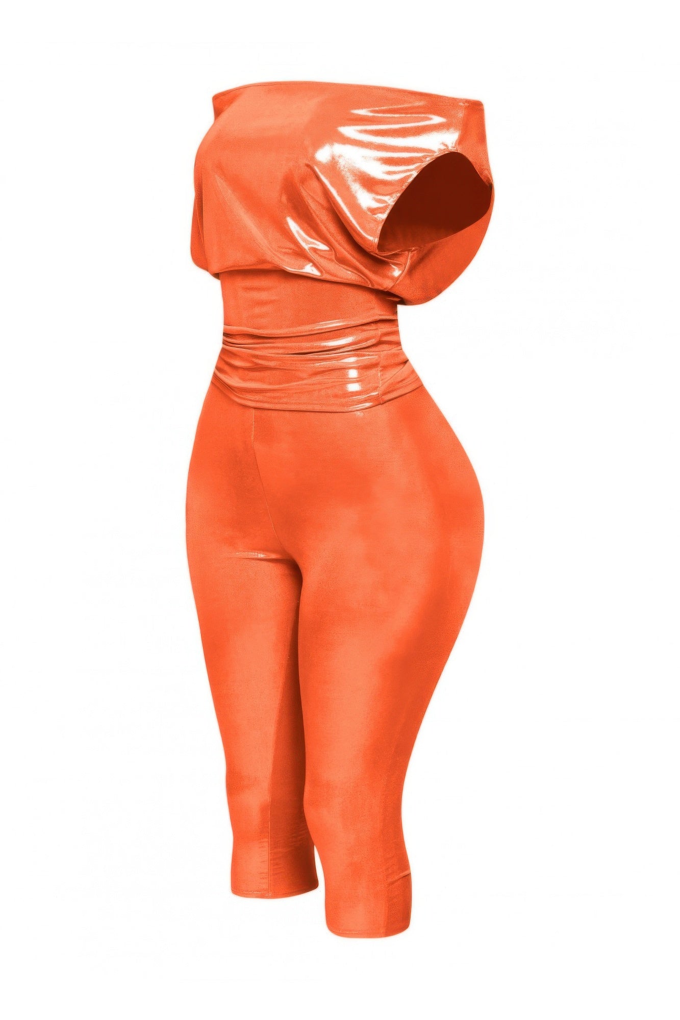 Tangerine Shimmer Draped Top and Capri Pants Set Secondary image