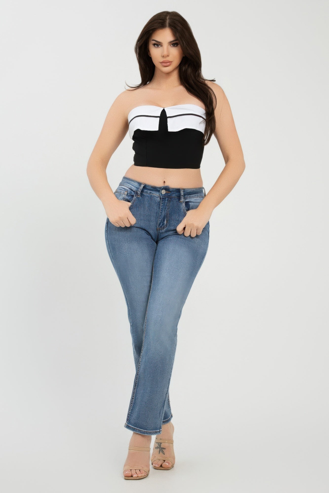 Two-Tone Fold-Over Strapless Crop Top Secondary image