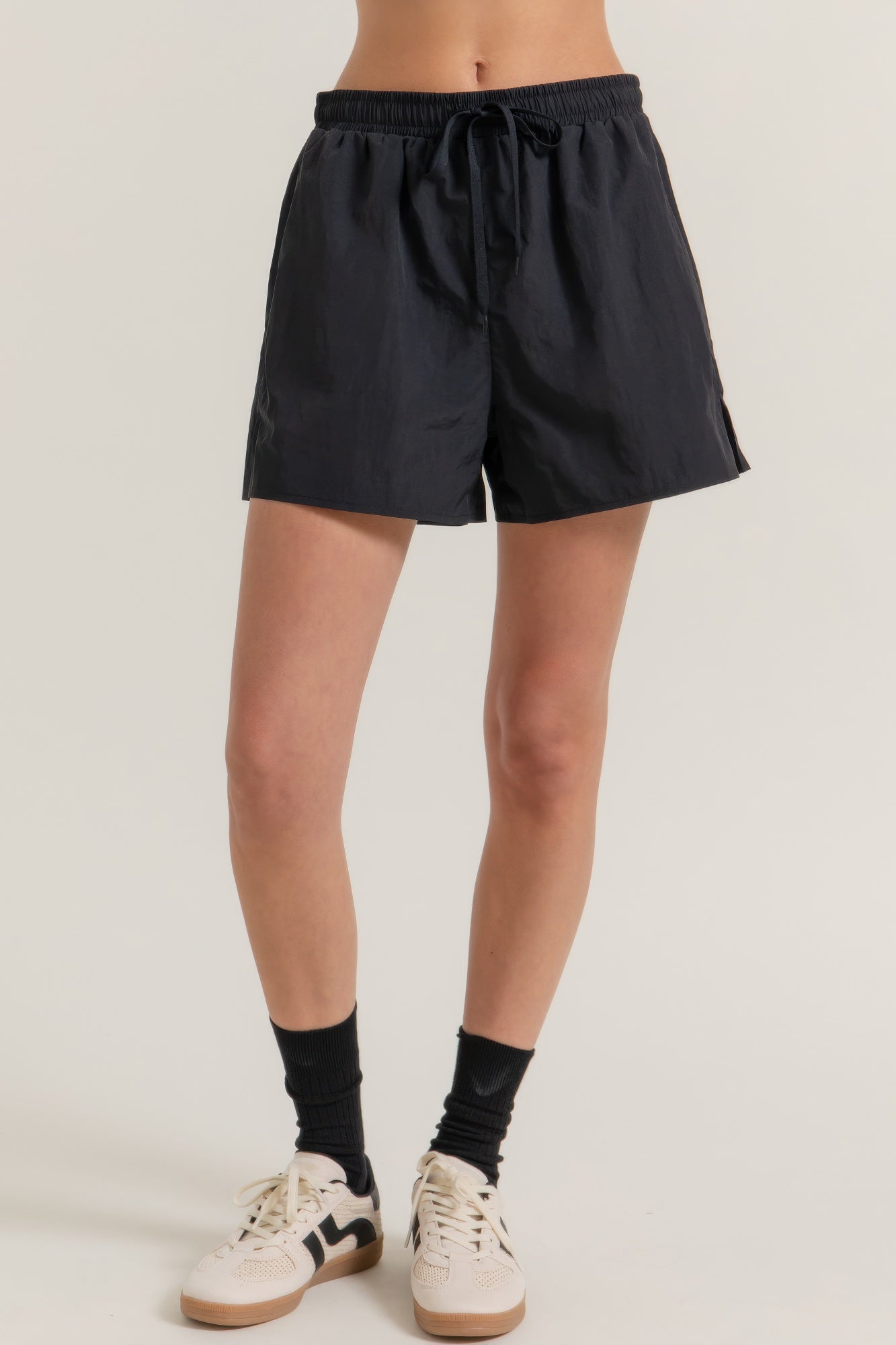 Black Nylon Side-Slit Workout Shorts Secondary image