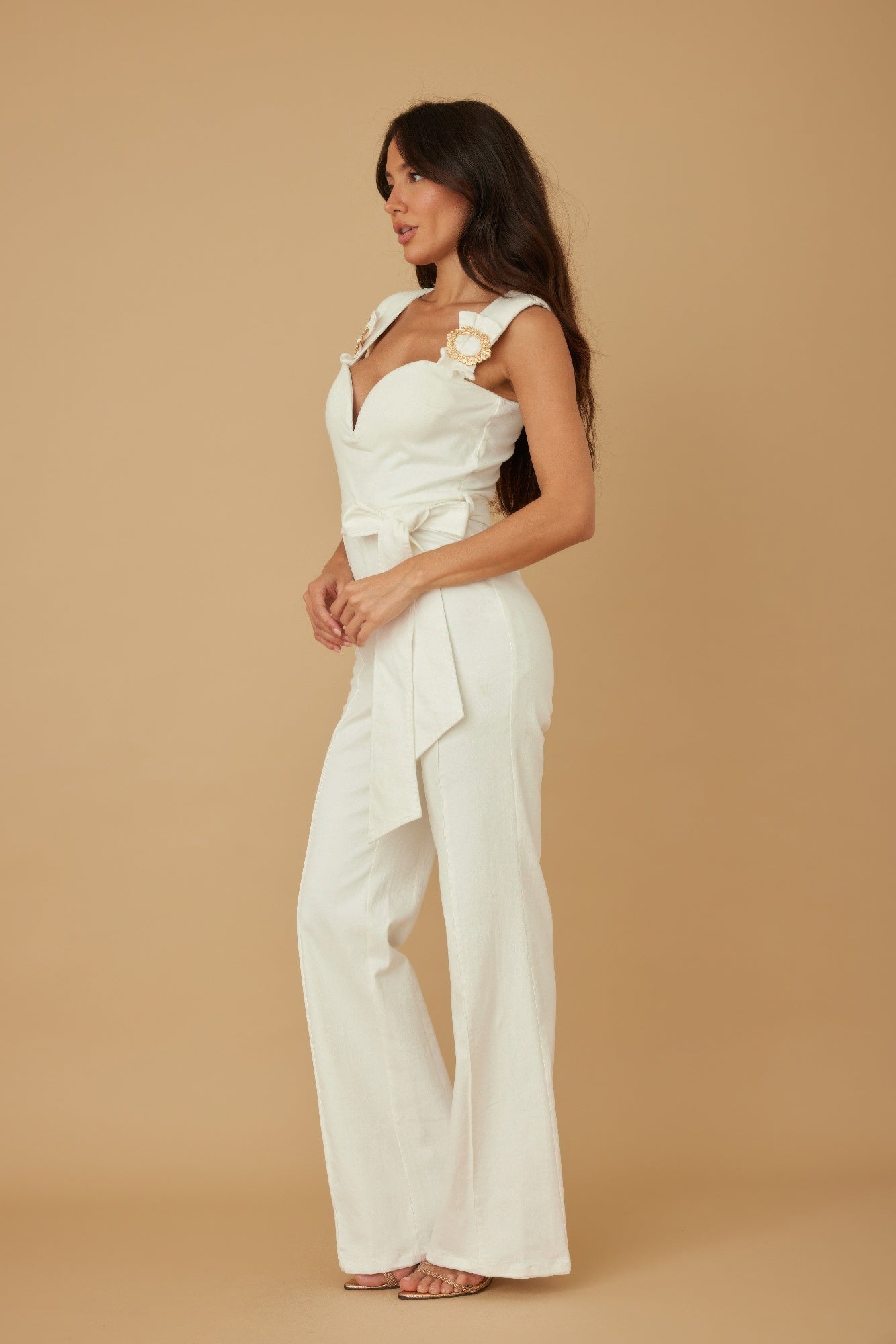 White Ring-Detail Jumpsuit with Adjustable Straps Secondary image