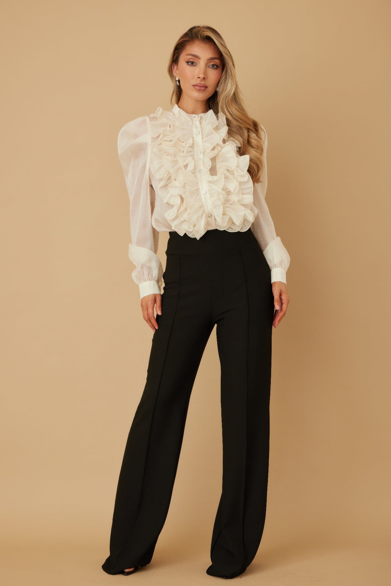 Sheer Ruffle Crystal Button Blouse Secondary image