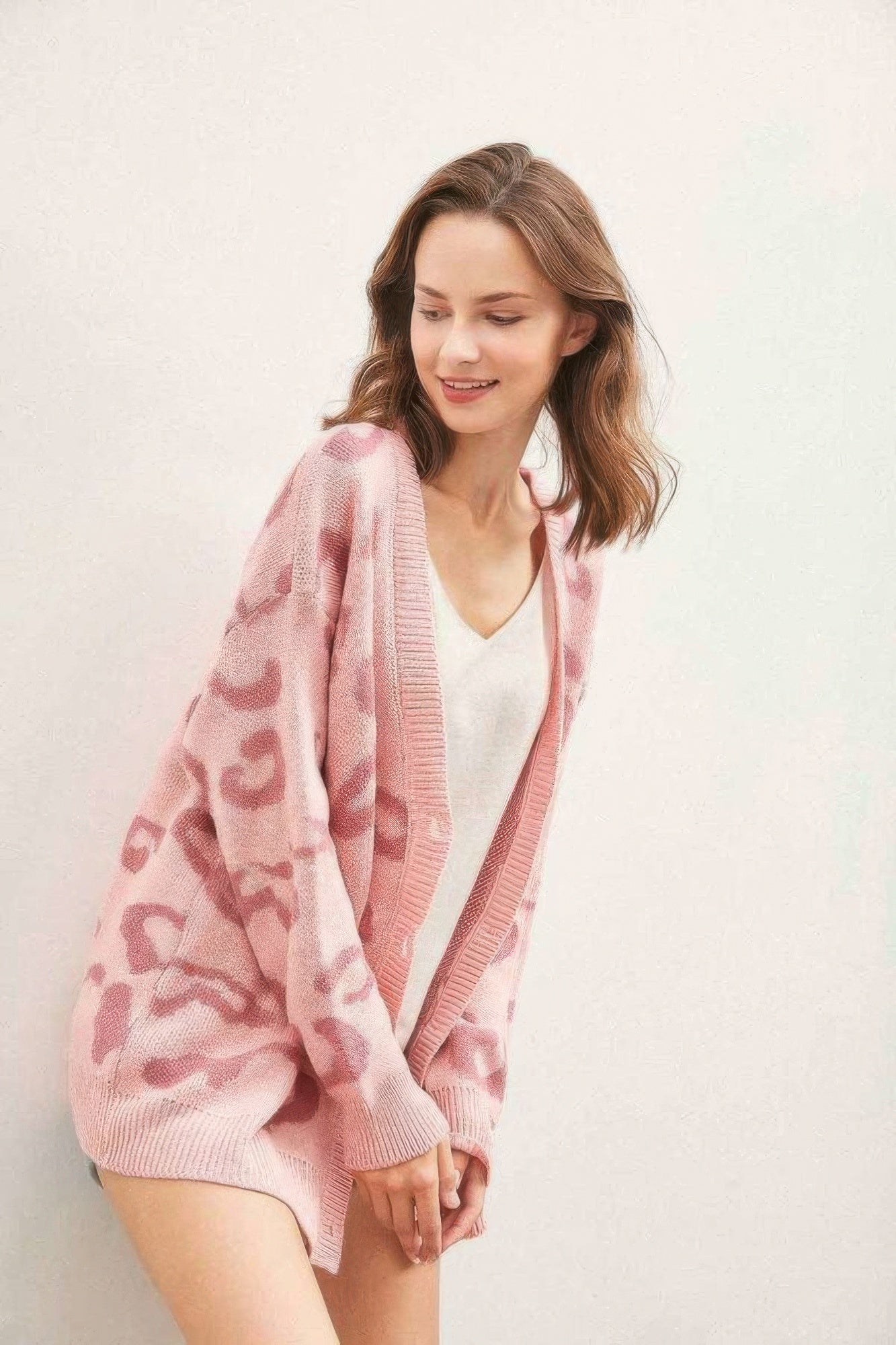 Pink Patterned Button-Front Knit Cardigan Secondary image