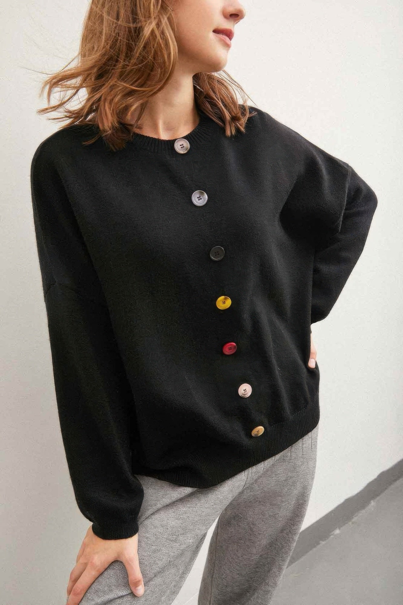 Black Sweater with Multicolor Buttons Secondary image