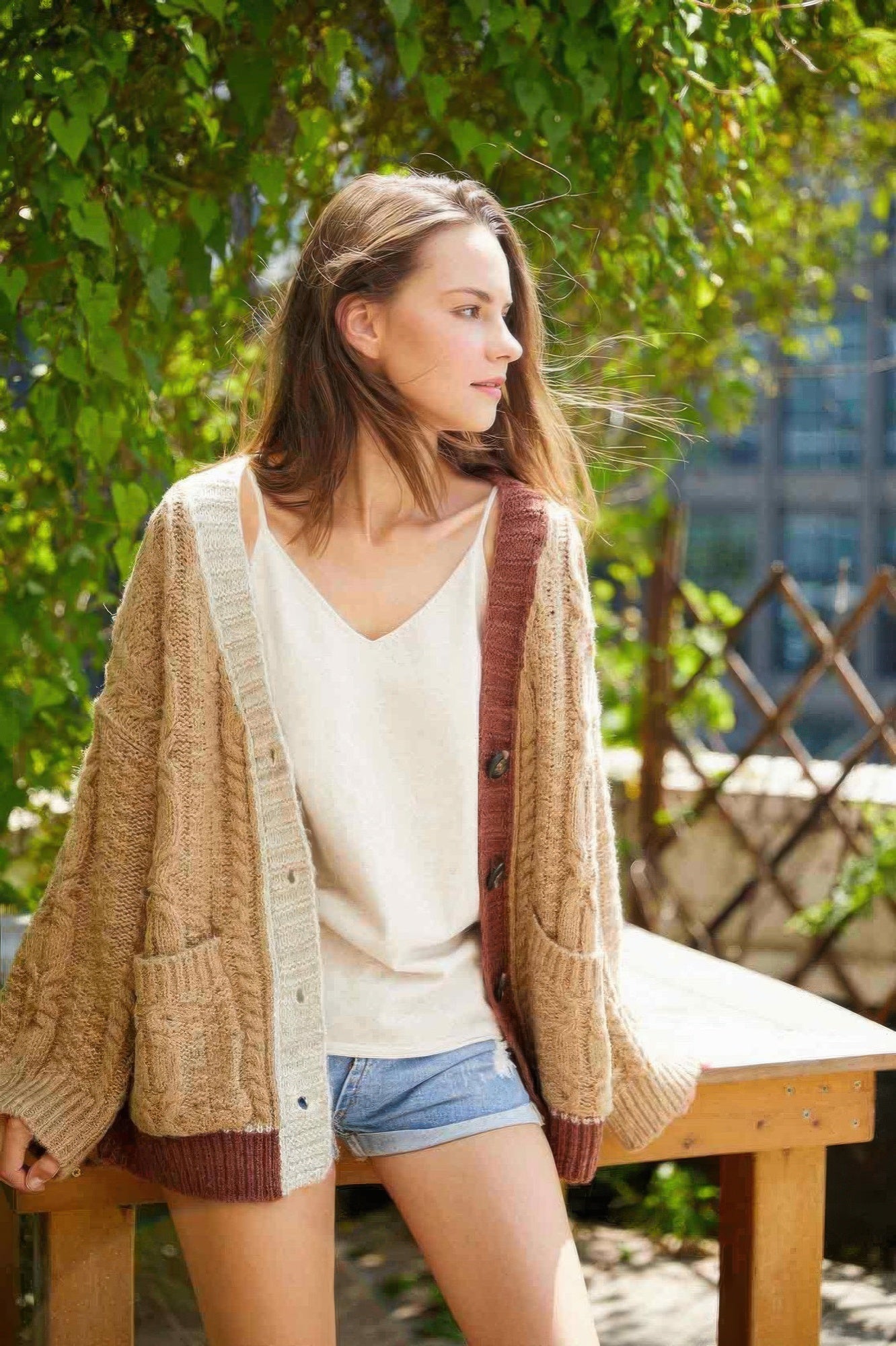 Two-Tone Button-Front Knit Cardigan Secondary image