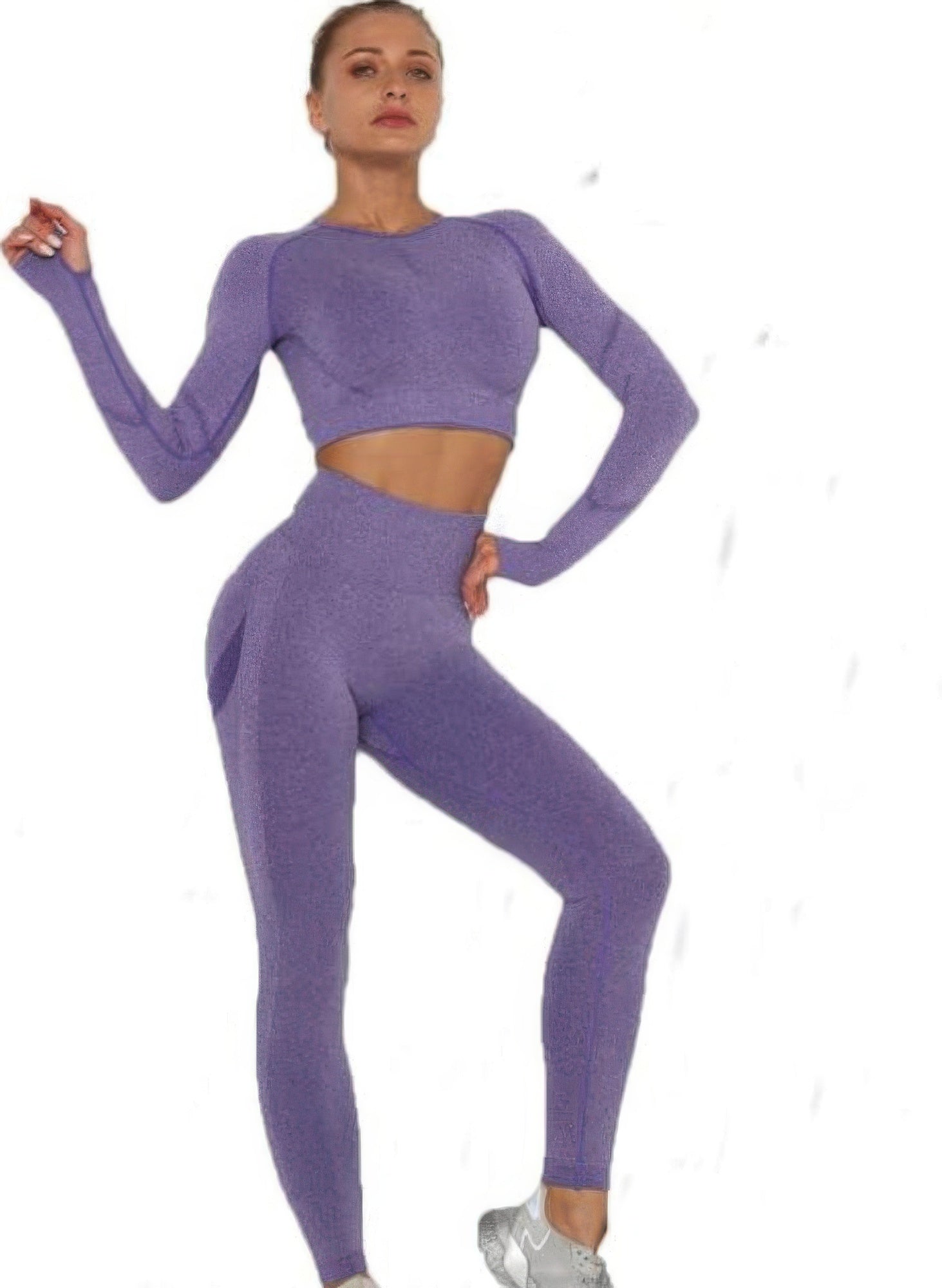 Purple Space-Dye Crop Top and High-Waisted Leggings Set Secondary image
