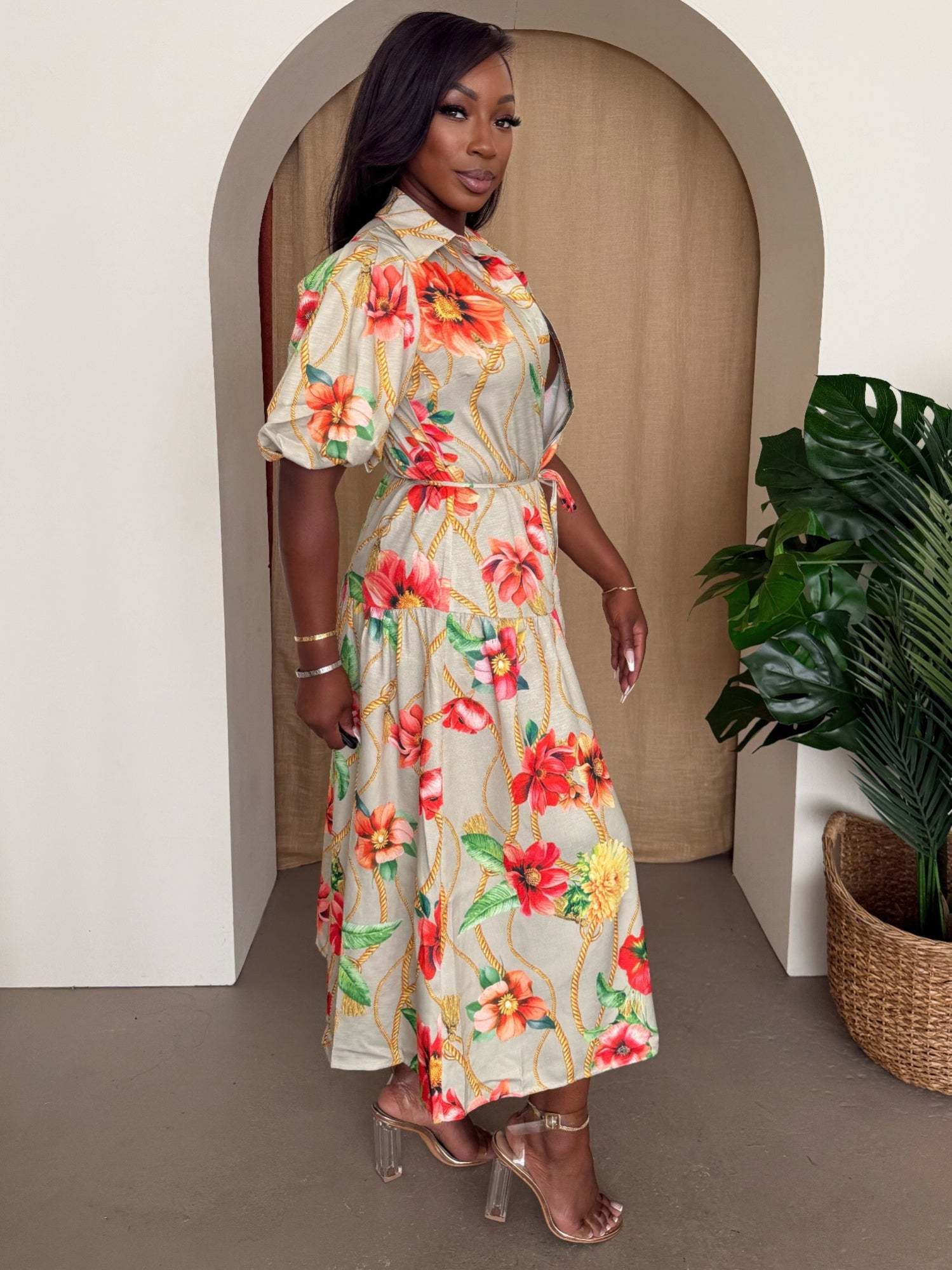 Floral Rope Print Button-Front Midi Dress Secondary image