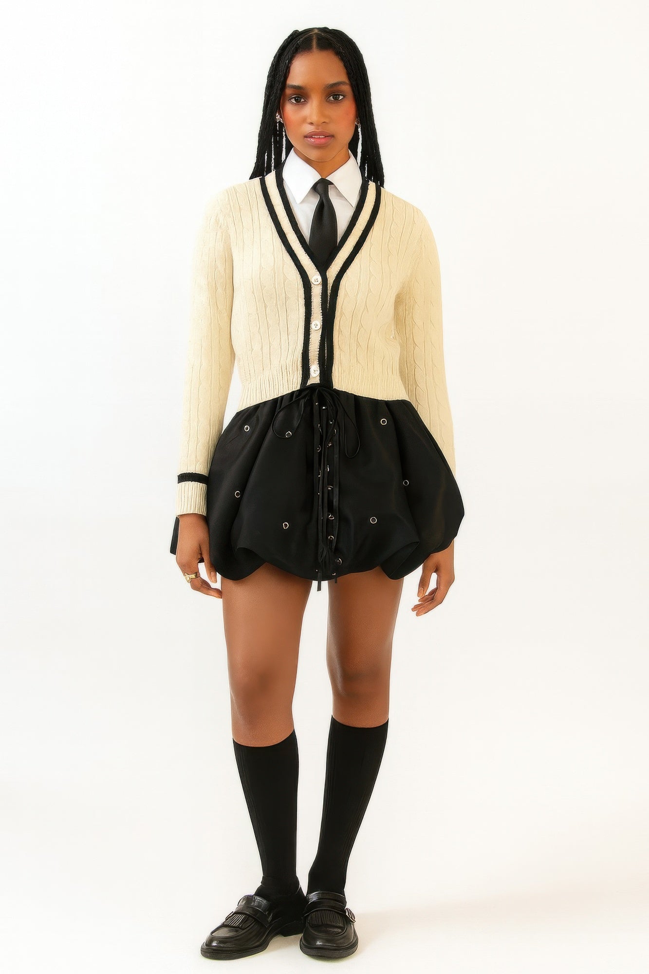 Black Lace-Up Puffed Mini Skirt Secondary image