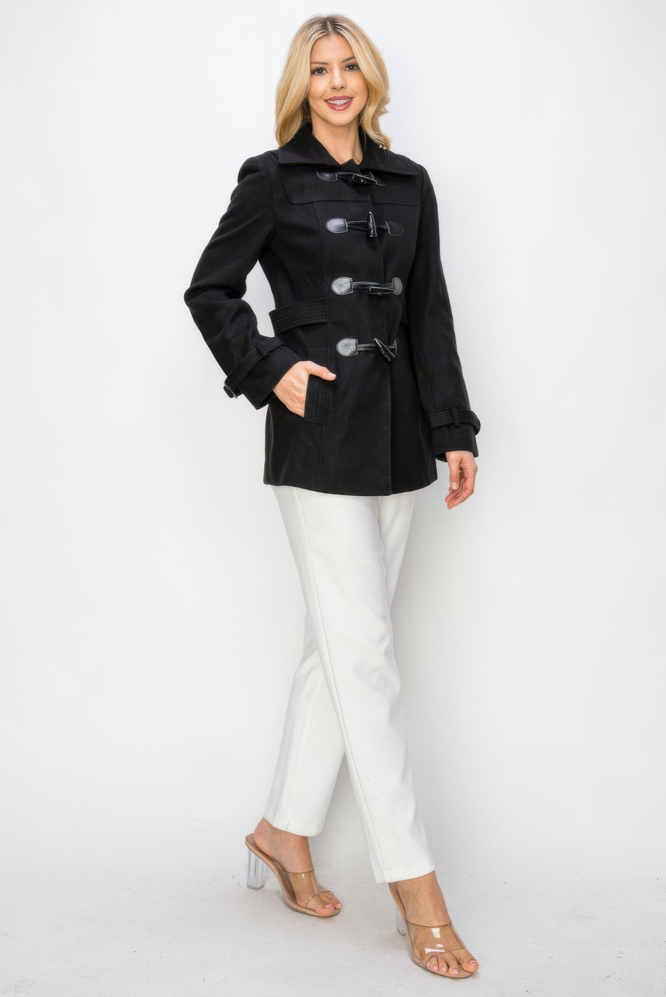Black Toggle Front Peacoat With Pockets Secondary image