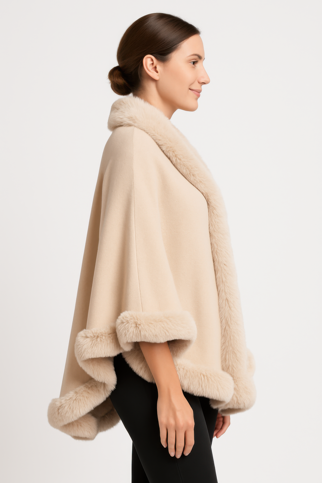 Cream Faux Fur Trim Cape Secondary image