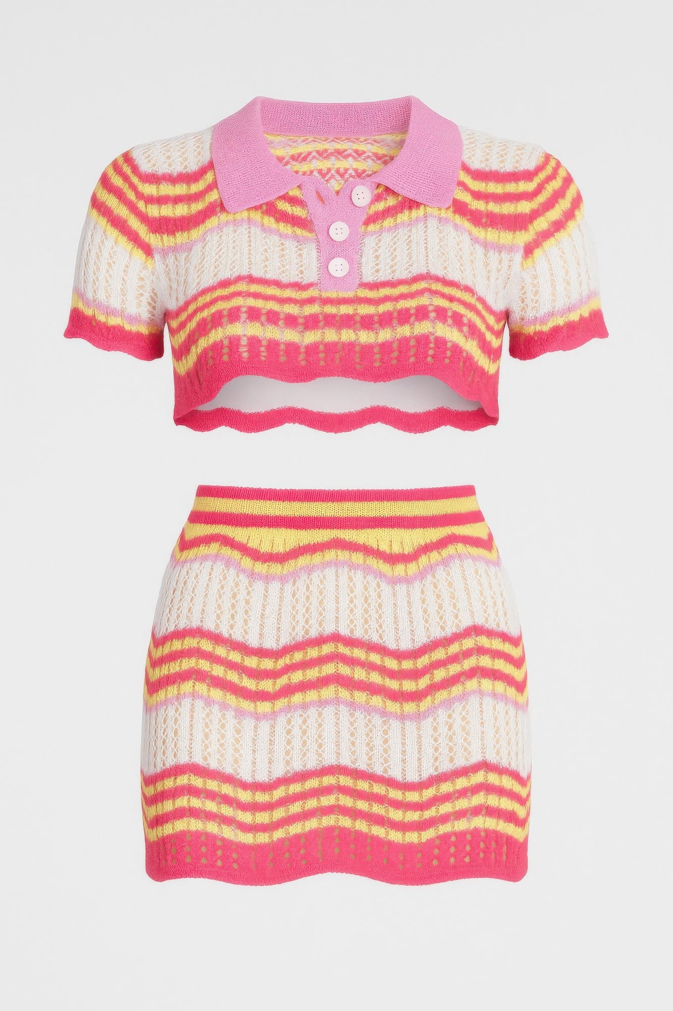 Multicolor Crochet Polo Top and Mini Skirt Set Secondary image