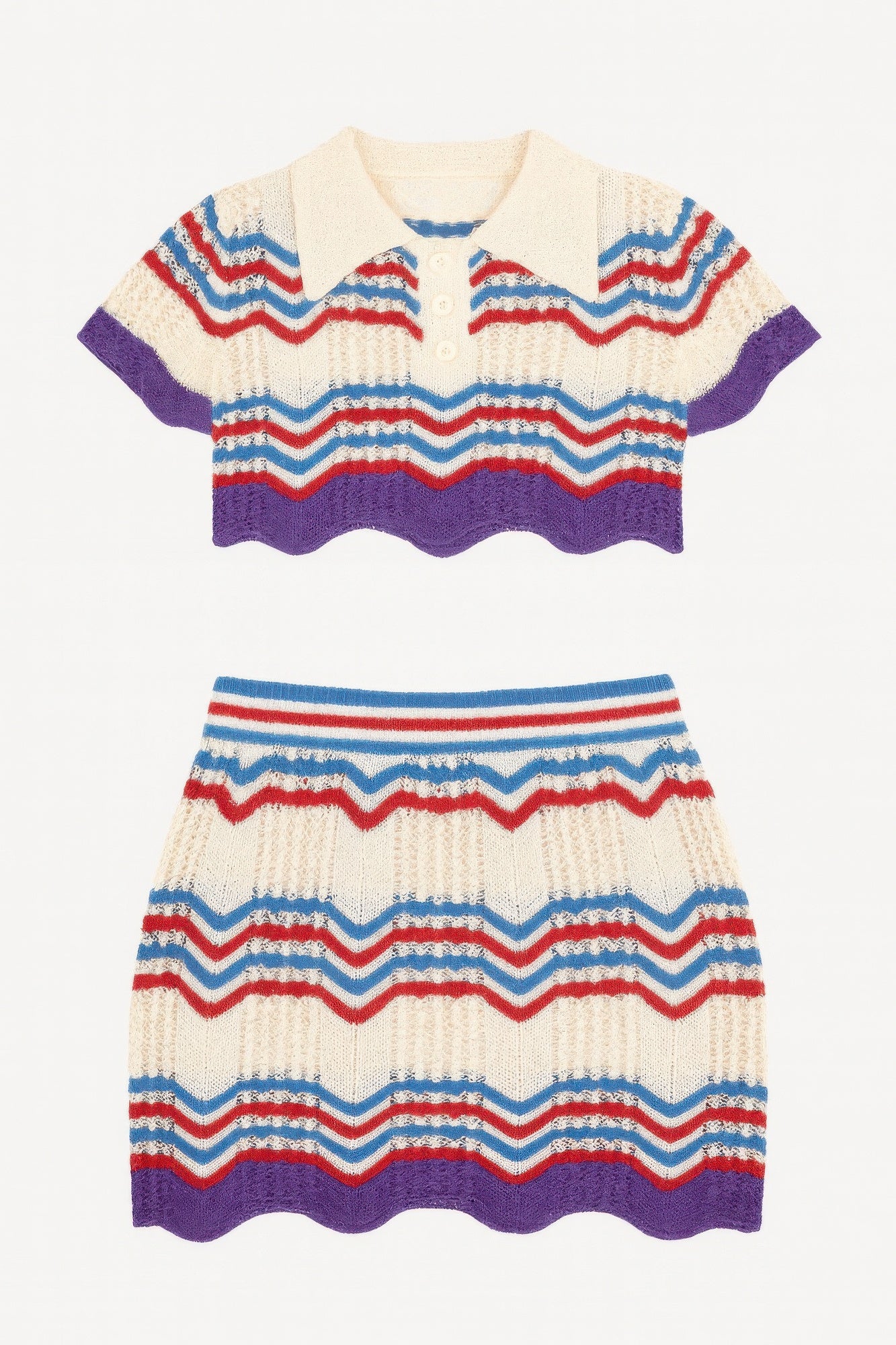 Multicolor Zigzag Crochet Crop Top and Mini Skirt Set Secondary image
