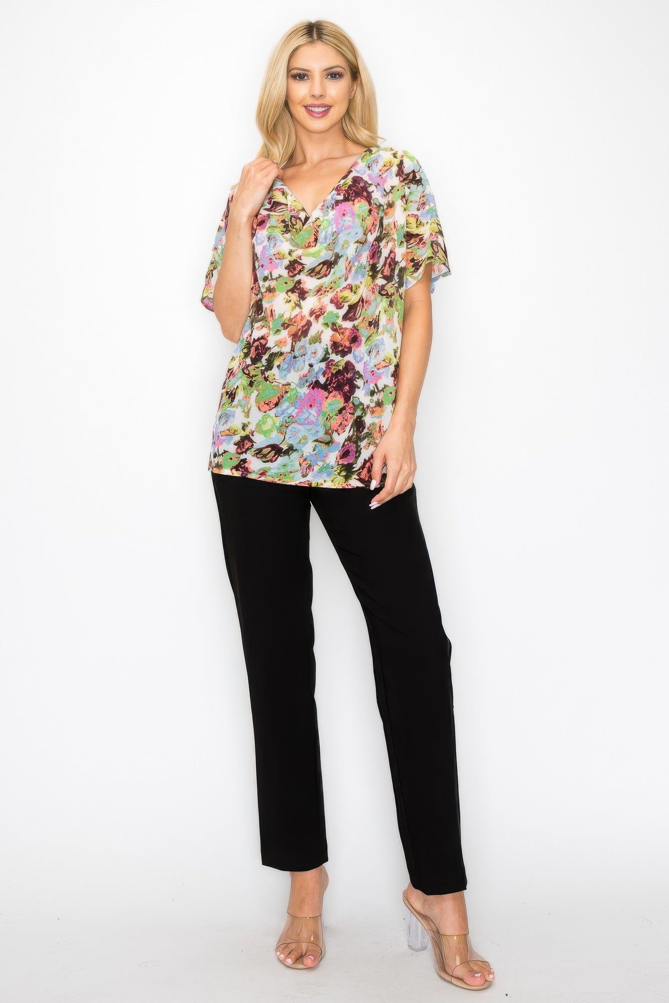 Vibrant Floral Cowl Neck Relaxed Top Secondary image