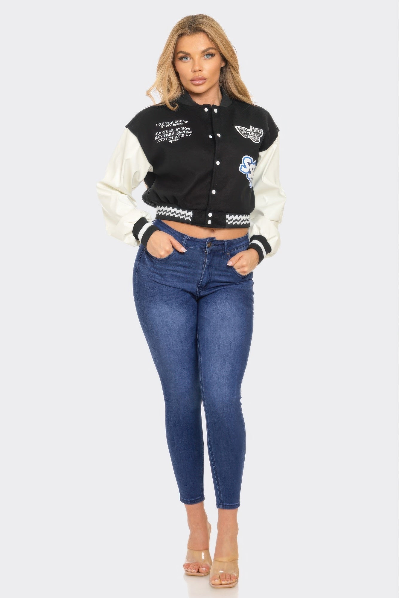 Black Varsity Patchwork Snap-Front Jacket Secondary image