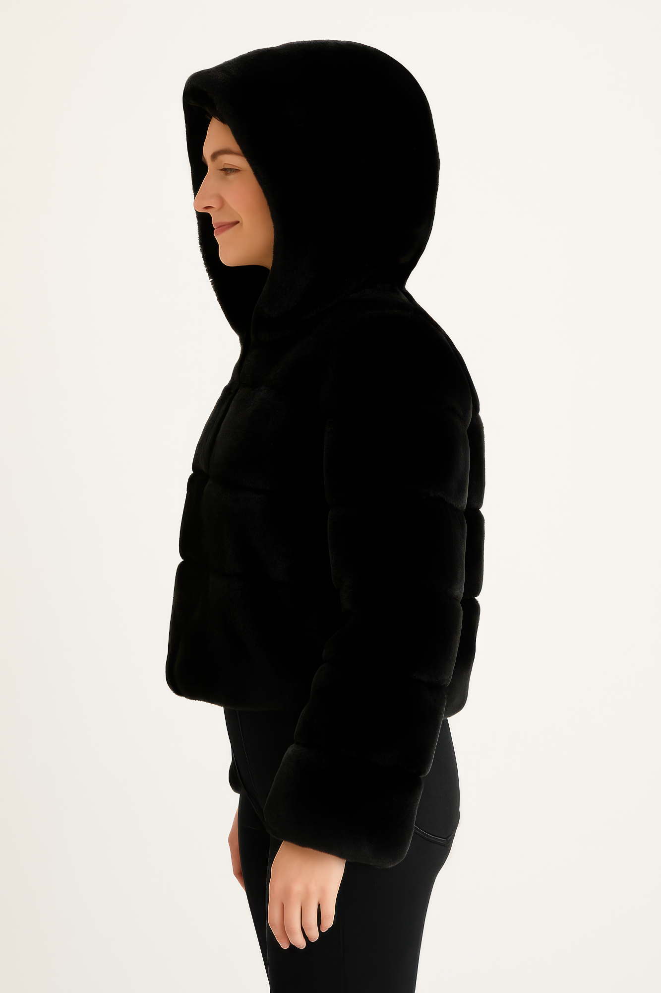 Black Faux Fur Cropped Hooded Jacket Secondary image