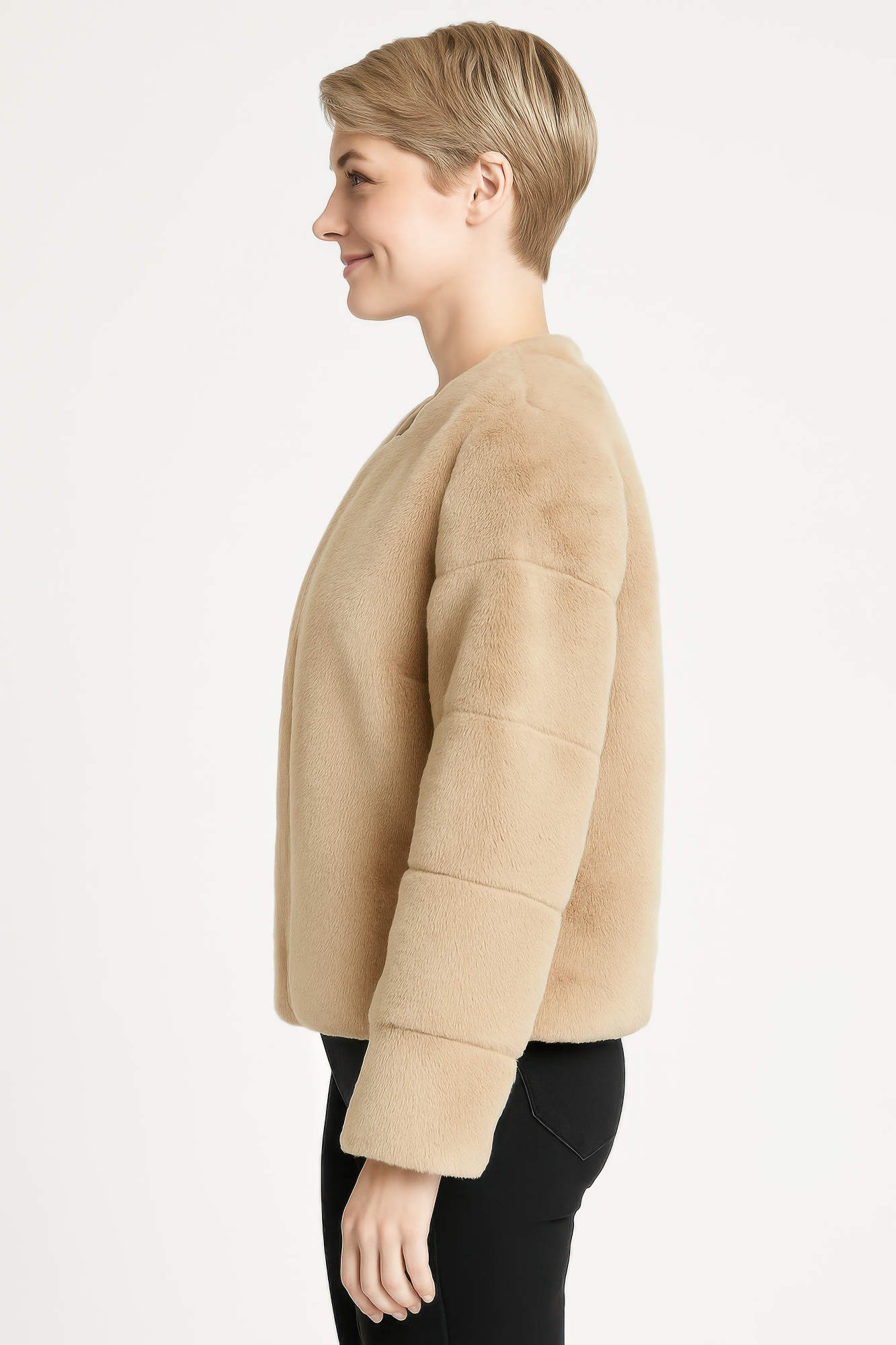 Cream Faux Fur Jacket with Long Sleeves Secondary image