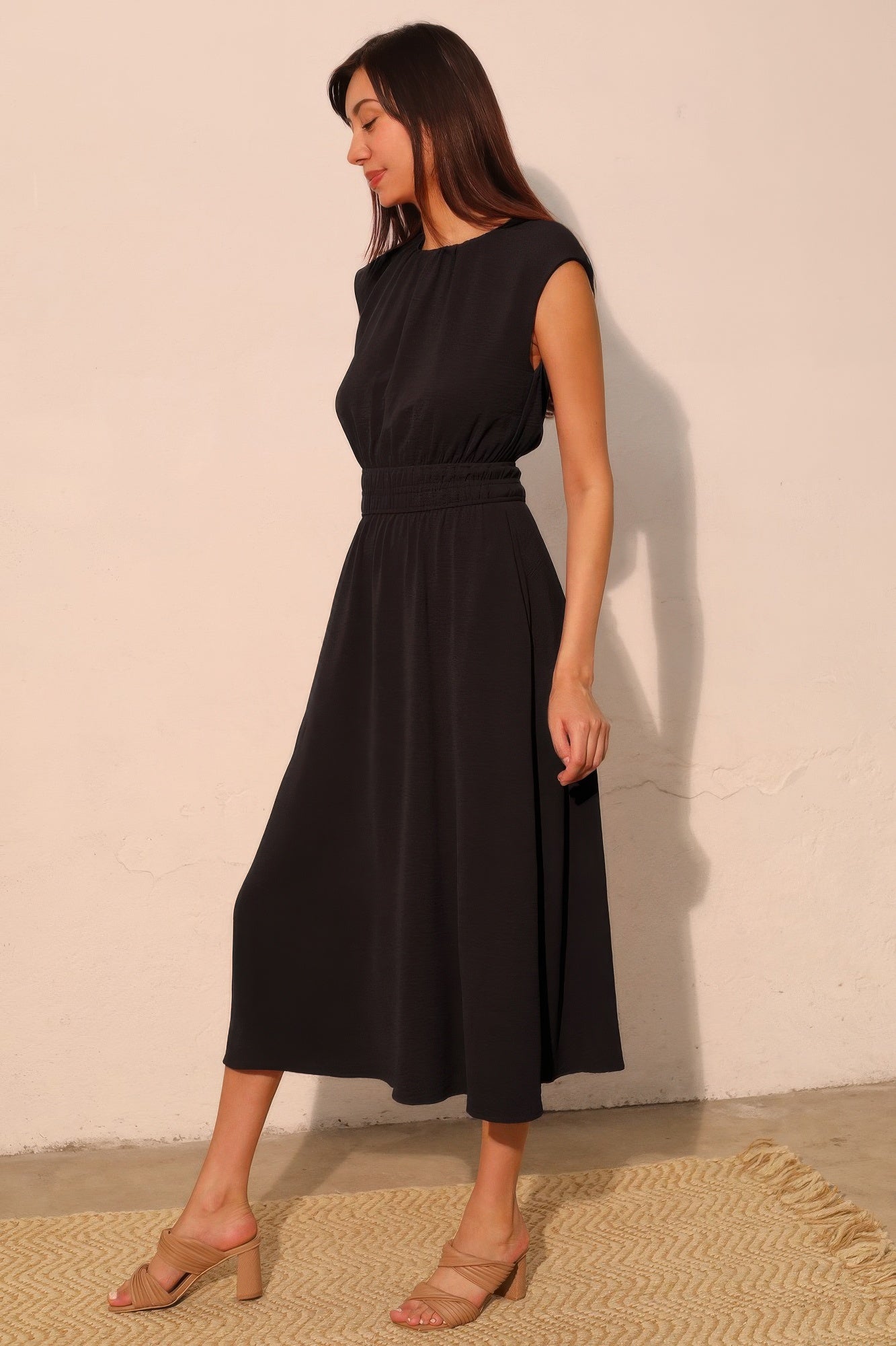 Black Matte Crepe Elastic-Waist Wide-Leg Jumpsuit Secondary image