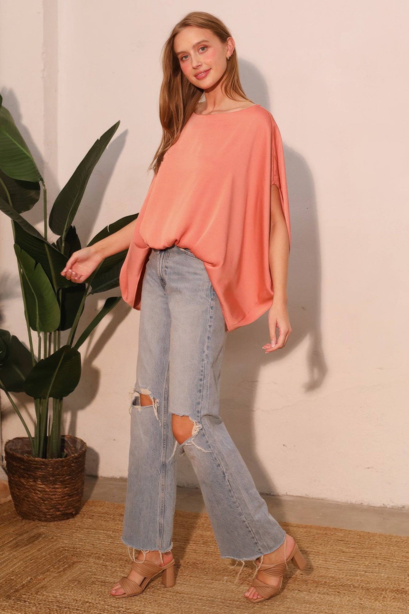 Peach Draped Boat Neck Caftan Top Secondary image