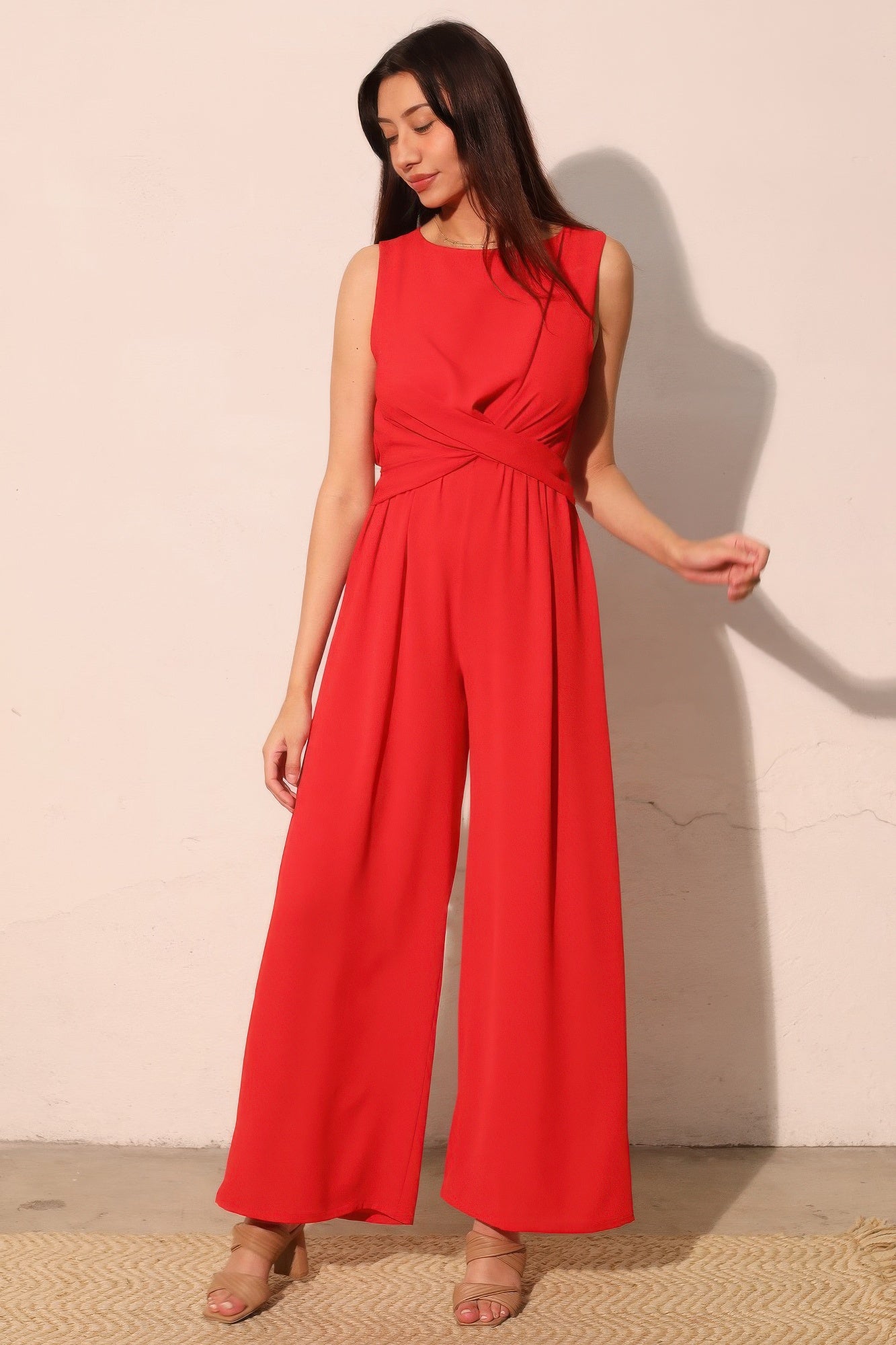 Red Twist-Front Wide-Leg Jumpsuit Secondary image